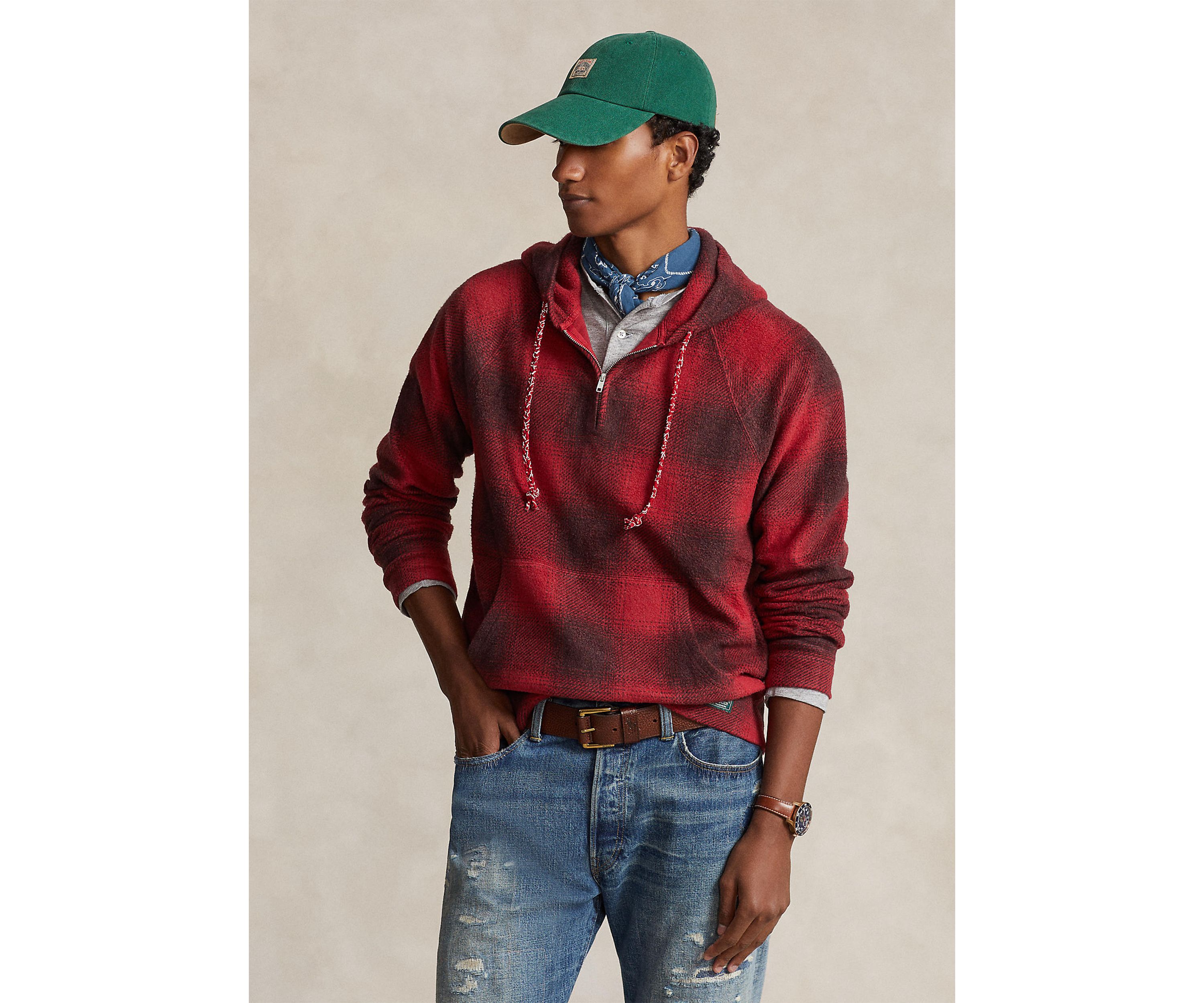 Plaid Brushed Fleece Hoodie