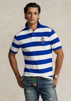 Polo Ralph Lauren Mens Custom Slim Fit Big Pony Gold Crest Block Mesh Polo  Shirt