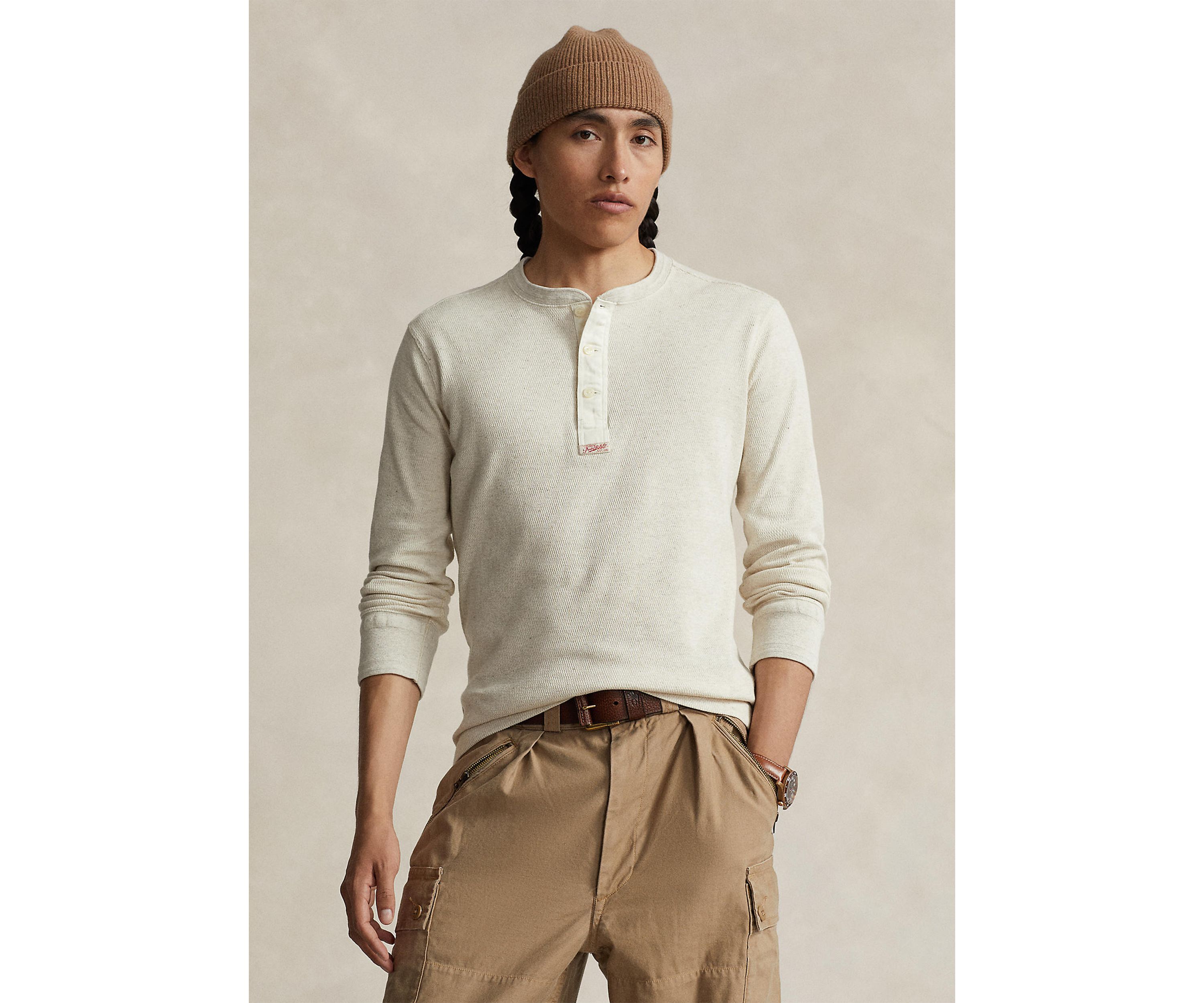 Waffle Knit Raglan Sleeve Henley Sweatshirt main image 1