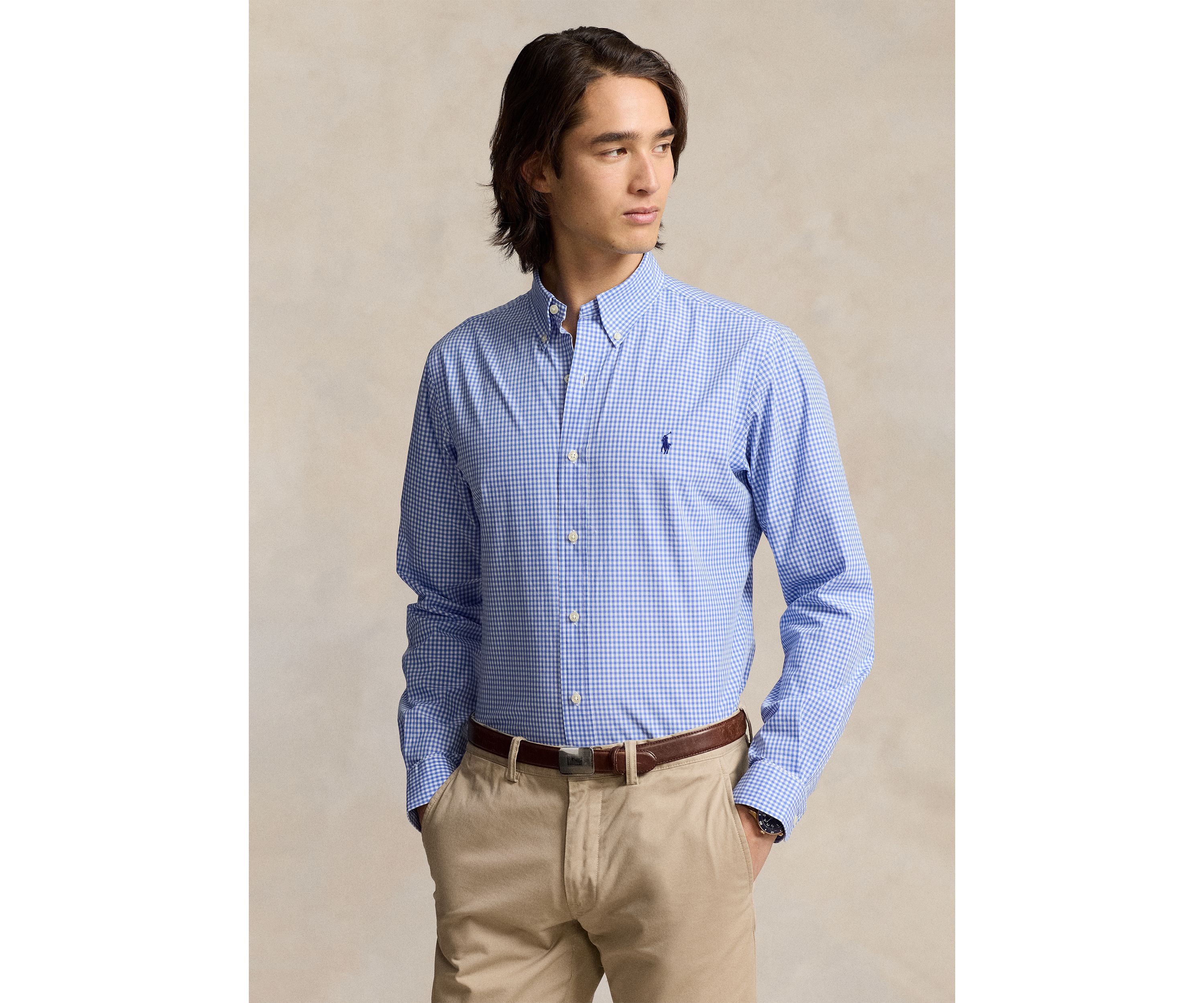 Slim Fit Checked Stretch Poplin Shirt