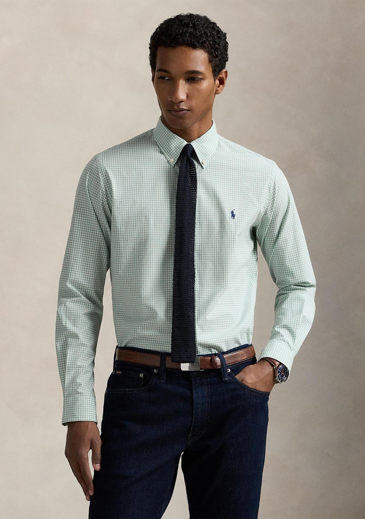 Classic Fit Gingham Stretch Poplin Shirt