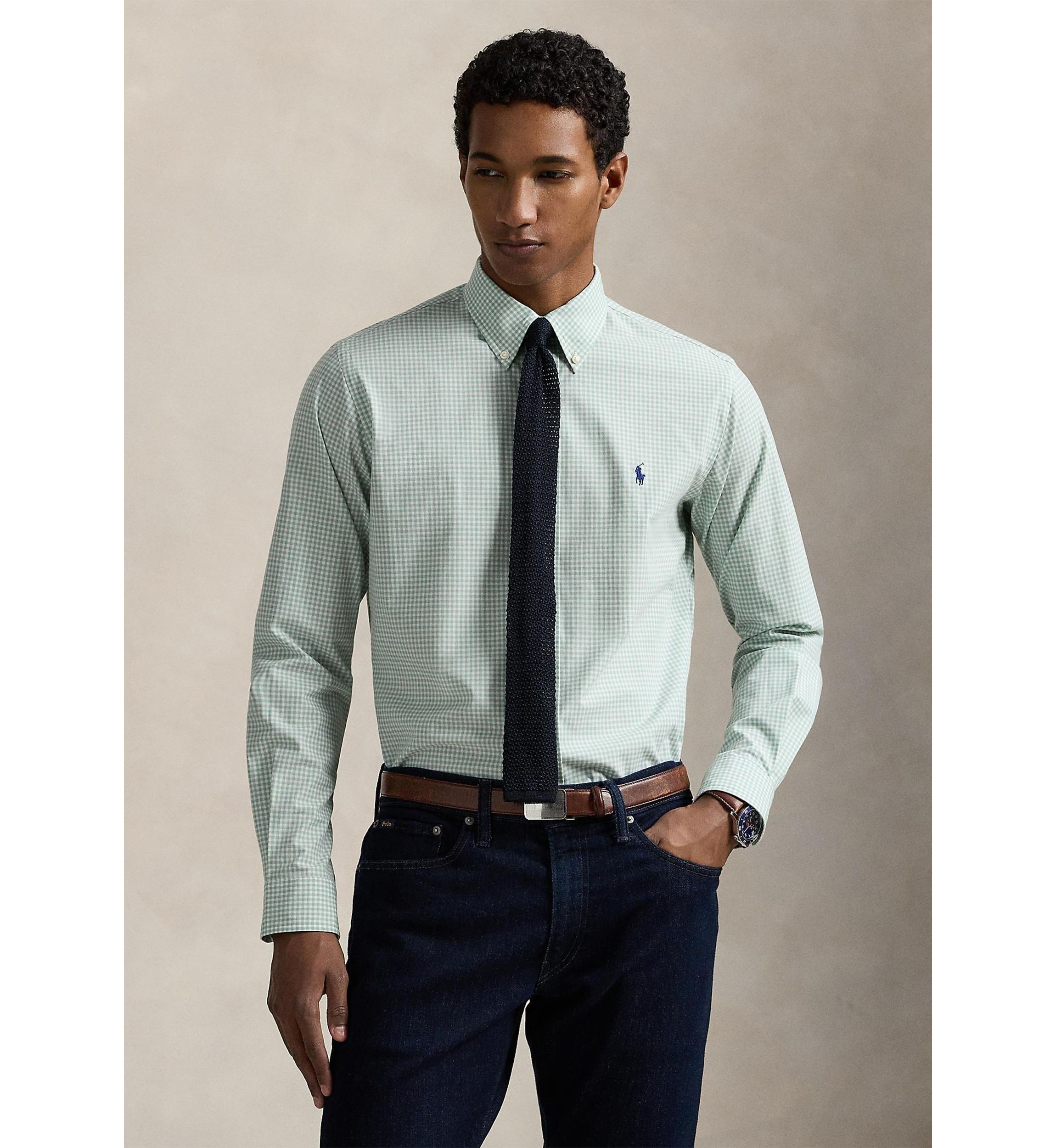 Classic Fit Gingham Stretch Poplin Shirt