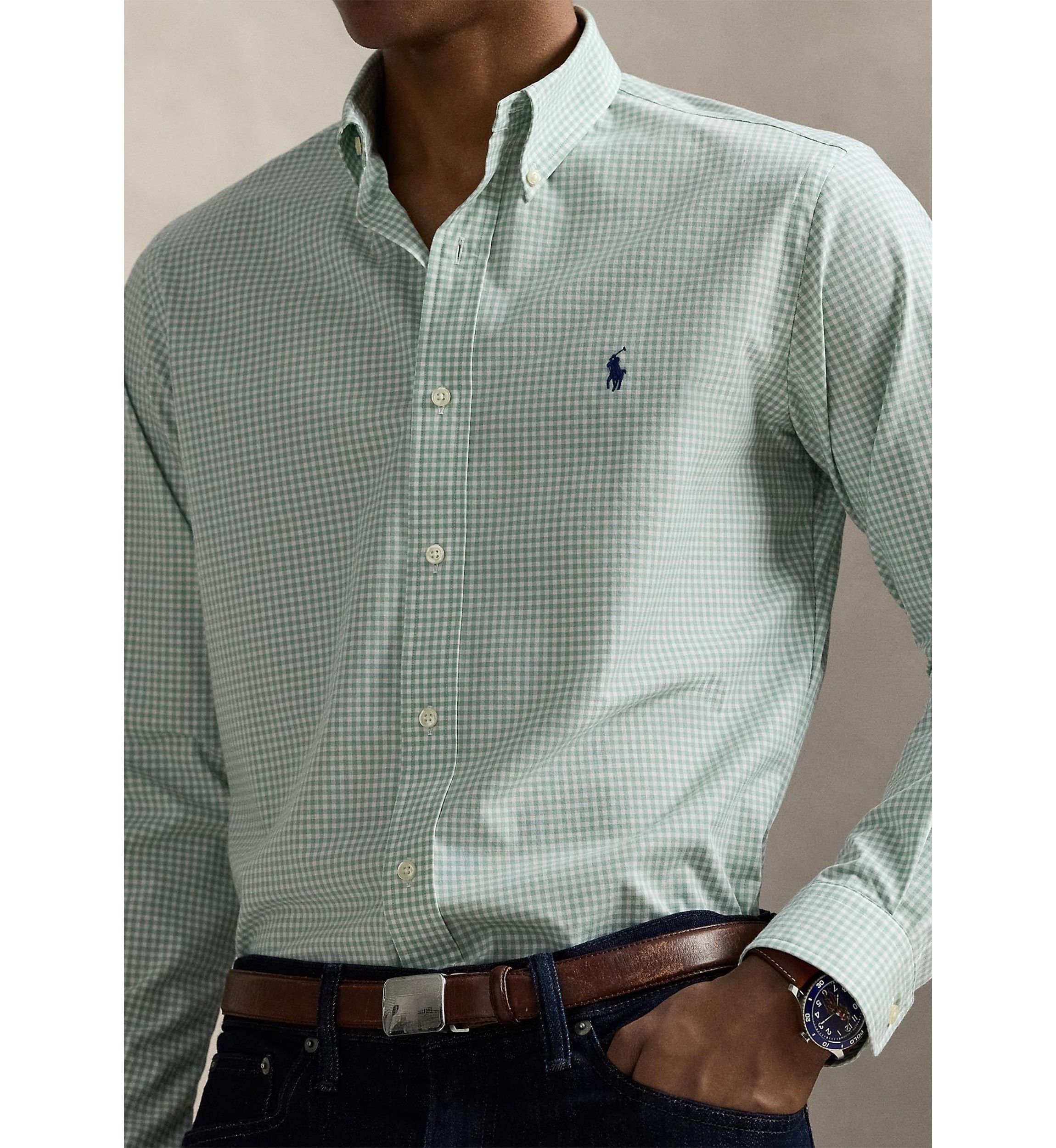 Classic Fit Gingham Stretch Poplin Shirt