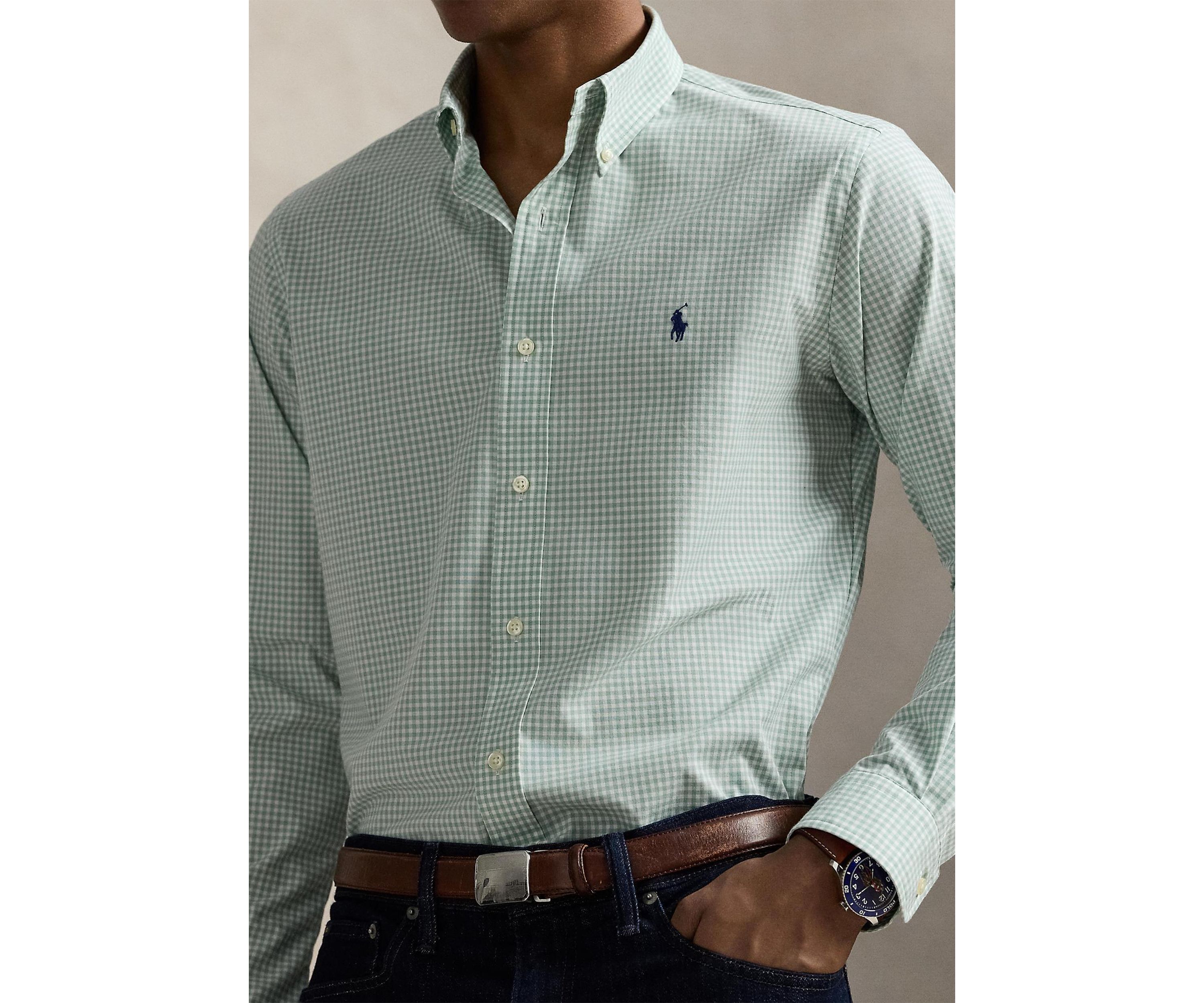 Classic Fit Gingham Stretch Poplin Shirt