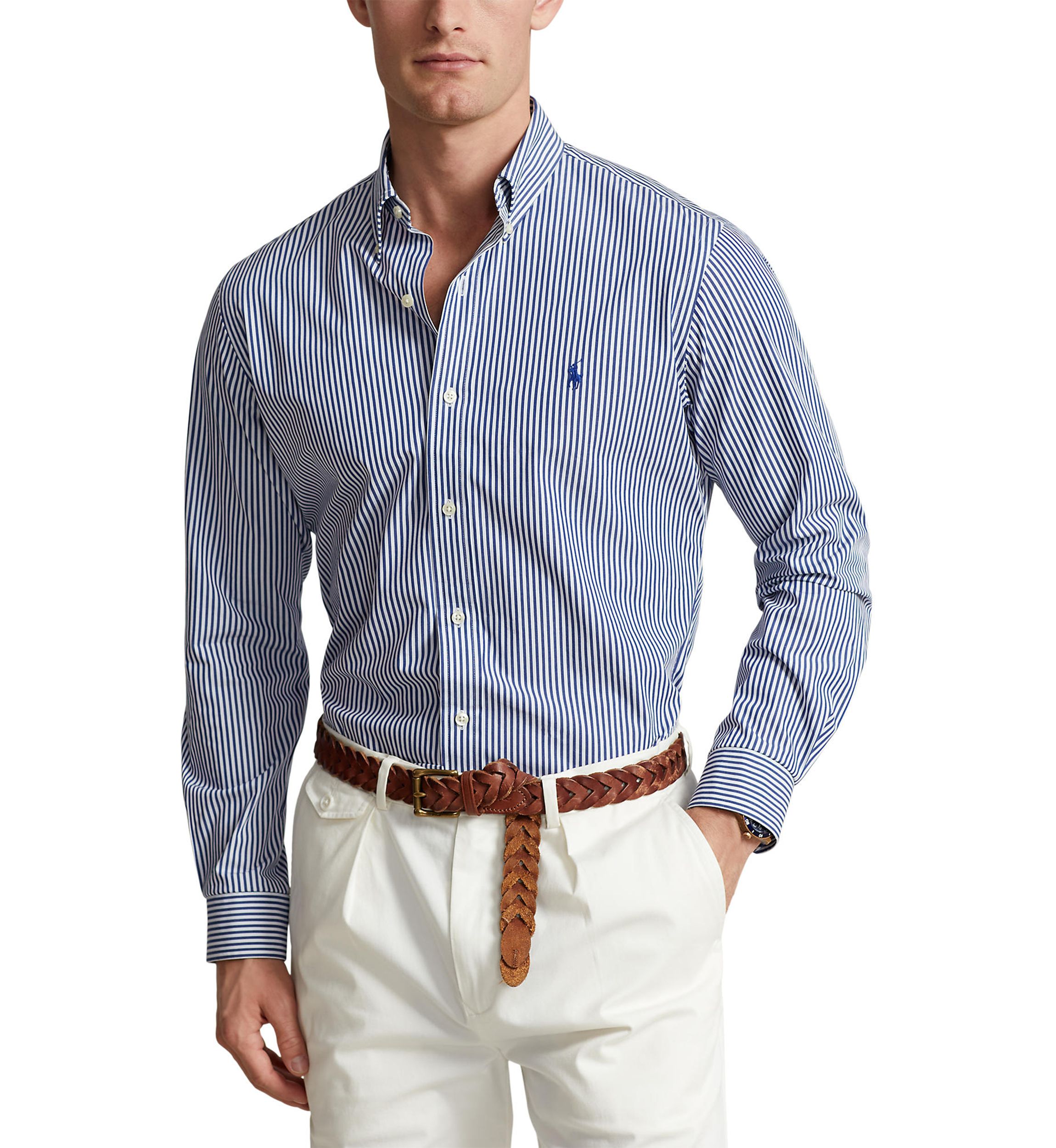 Classic Fit Striped Stretch Poplin Shirt