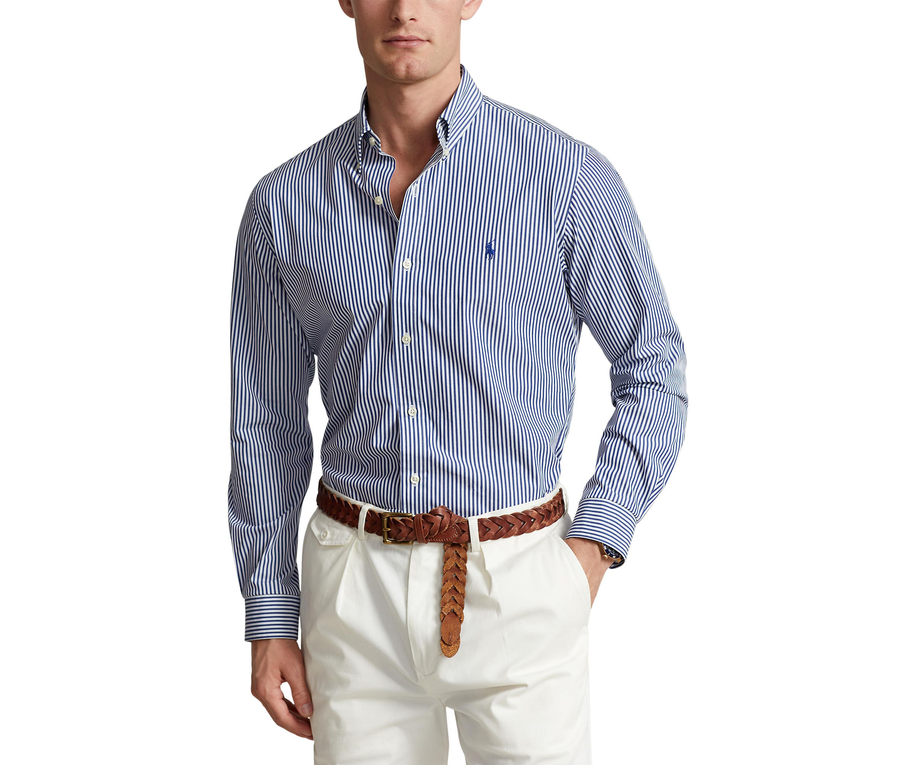 Classic Fit Striped Stretch Poplin Shirt