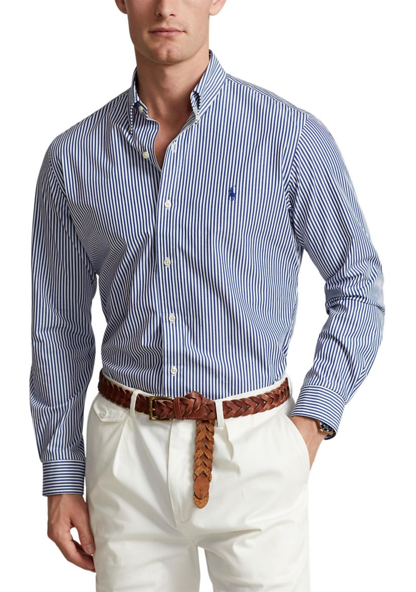 Classic Fit Striped Stretch Poplin Shirt