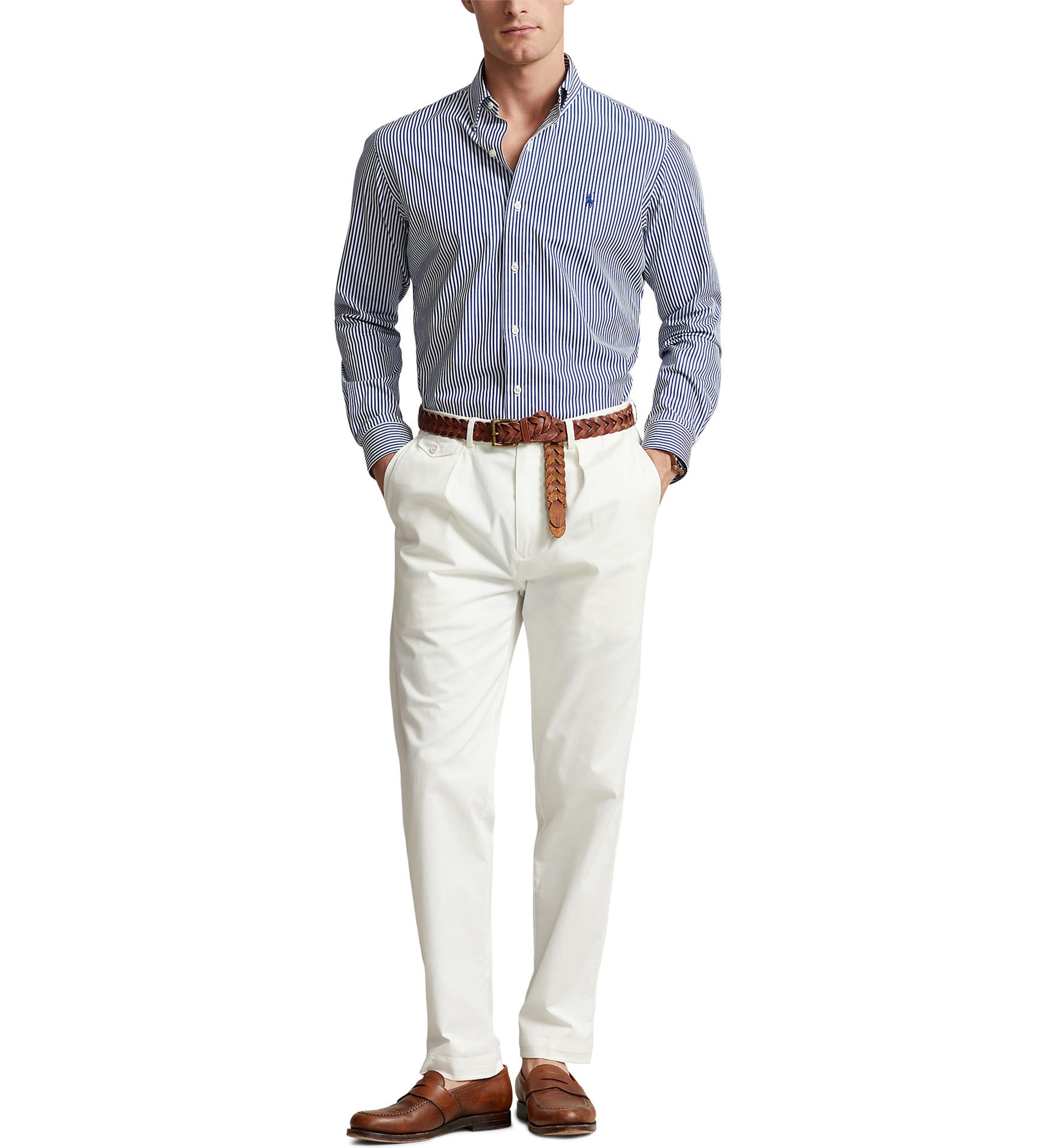 Classic Fit Striped Stretch Poplin Shirt
