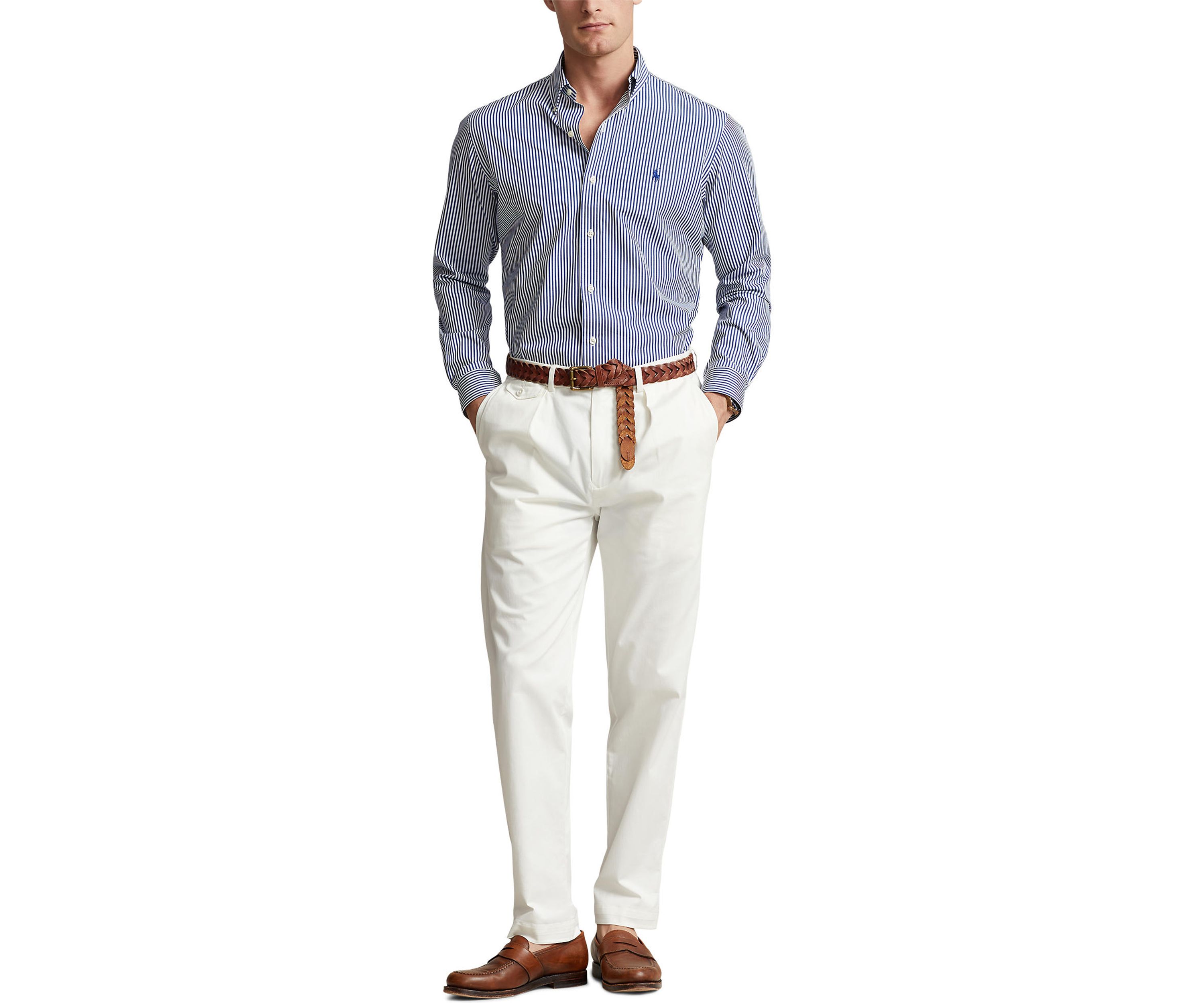 Classic Fit Striped Stretch Poplin Shirt