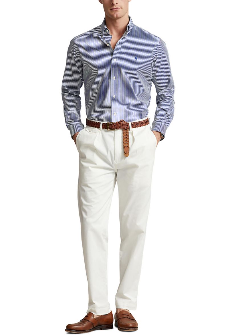 Classic Fit Striped Stretch Poplin Shirt