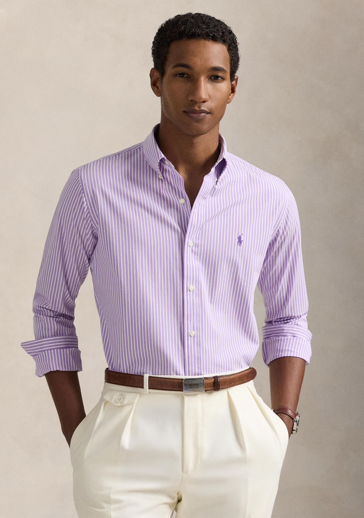 Classic Fit Striped Stretch Poplin Shirt