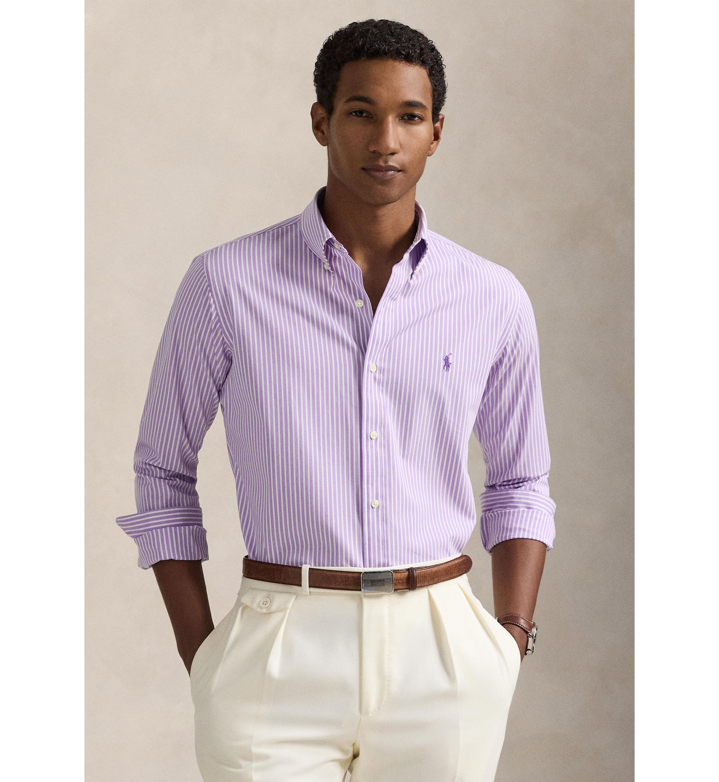 Classic Fit Striped Stretch Poplin Shirt