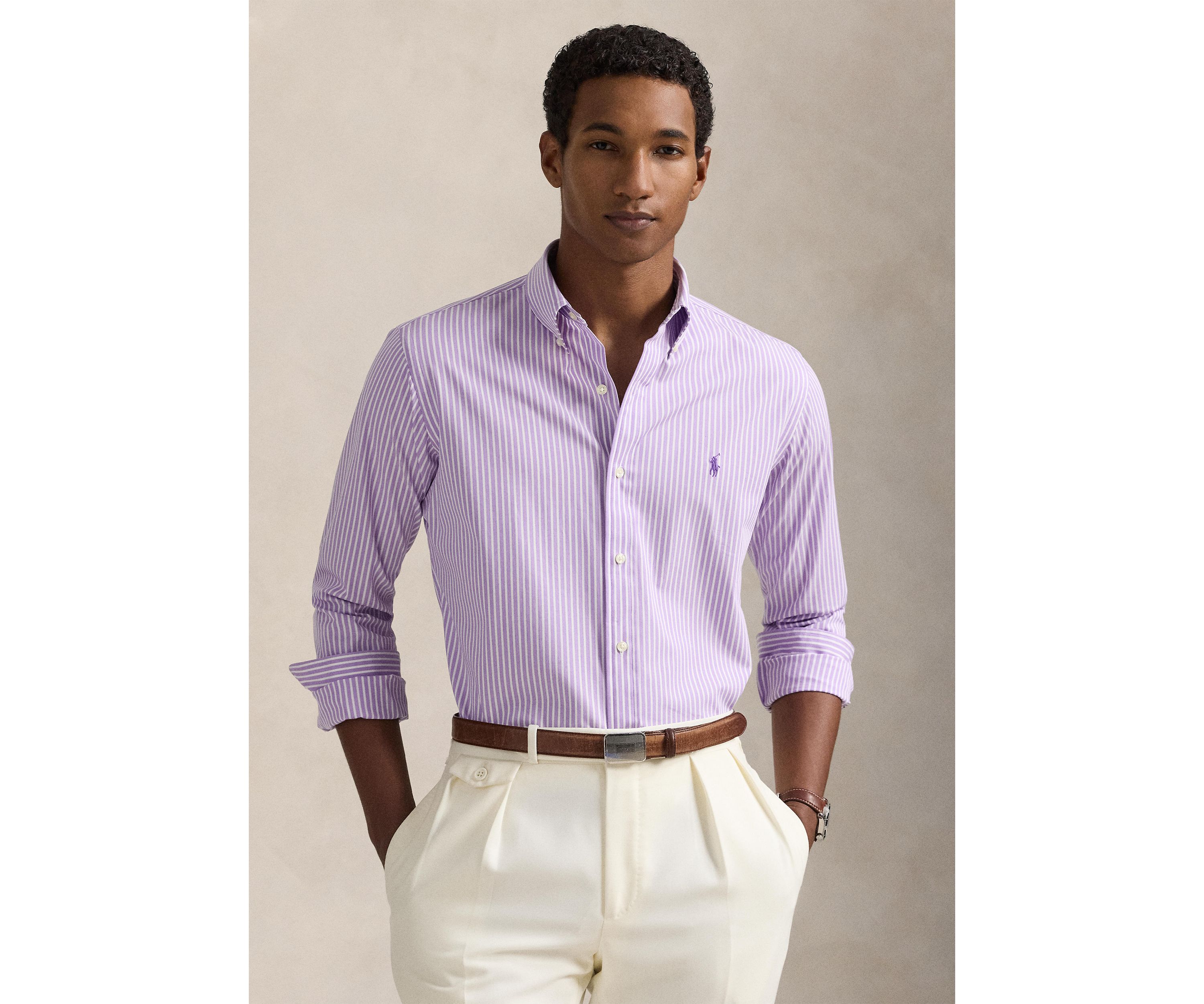 Classic Fit Striped Stretch Poplin Shirt