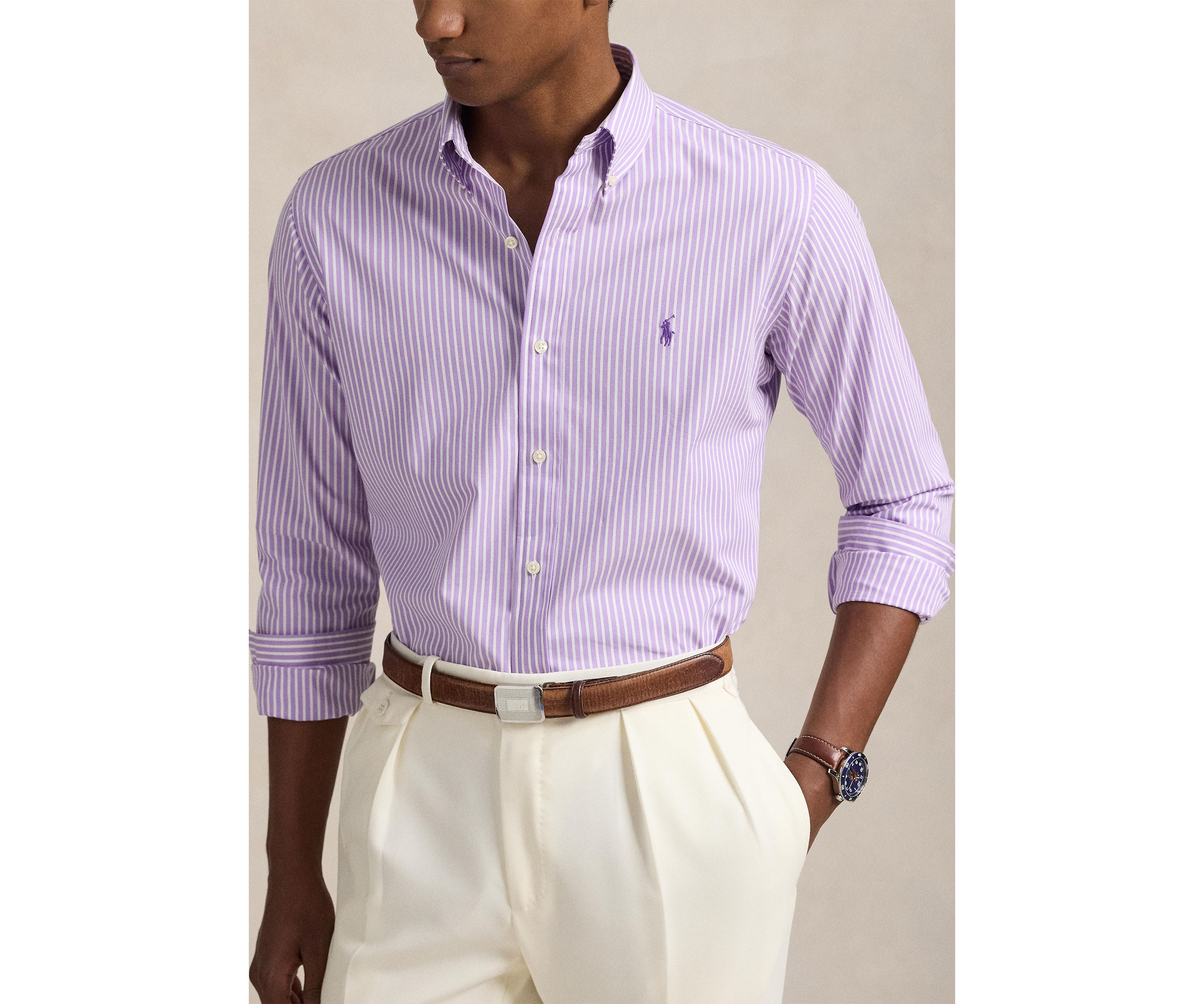 Classic Fit Striped Stretch Poplin Shirt