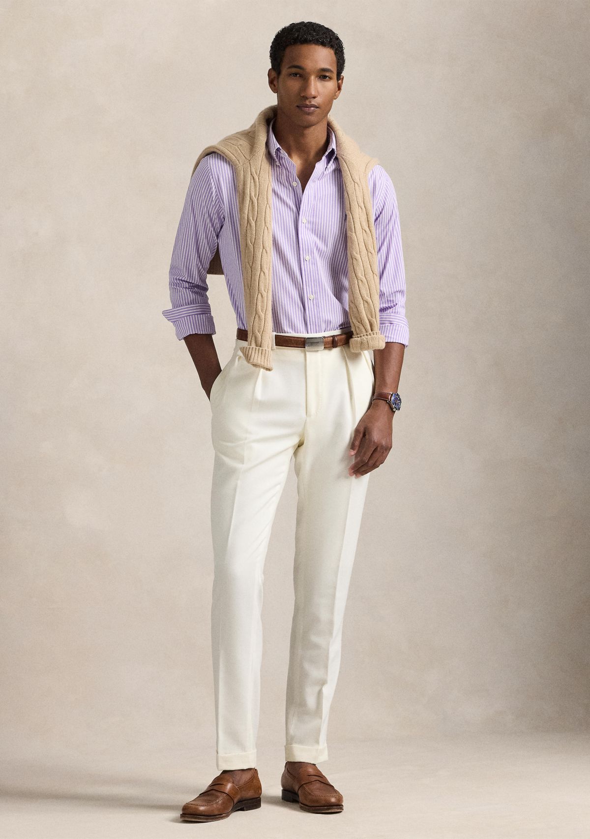 Classic Fit Striped Stretch Poplin Shirt