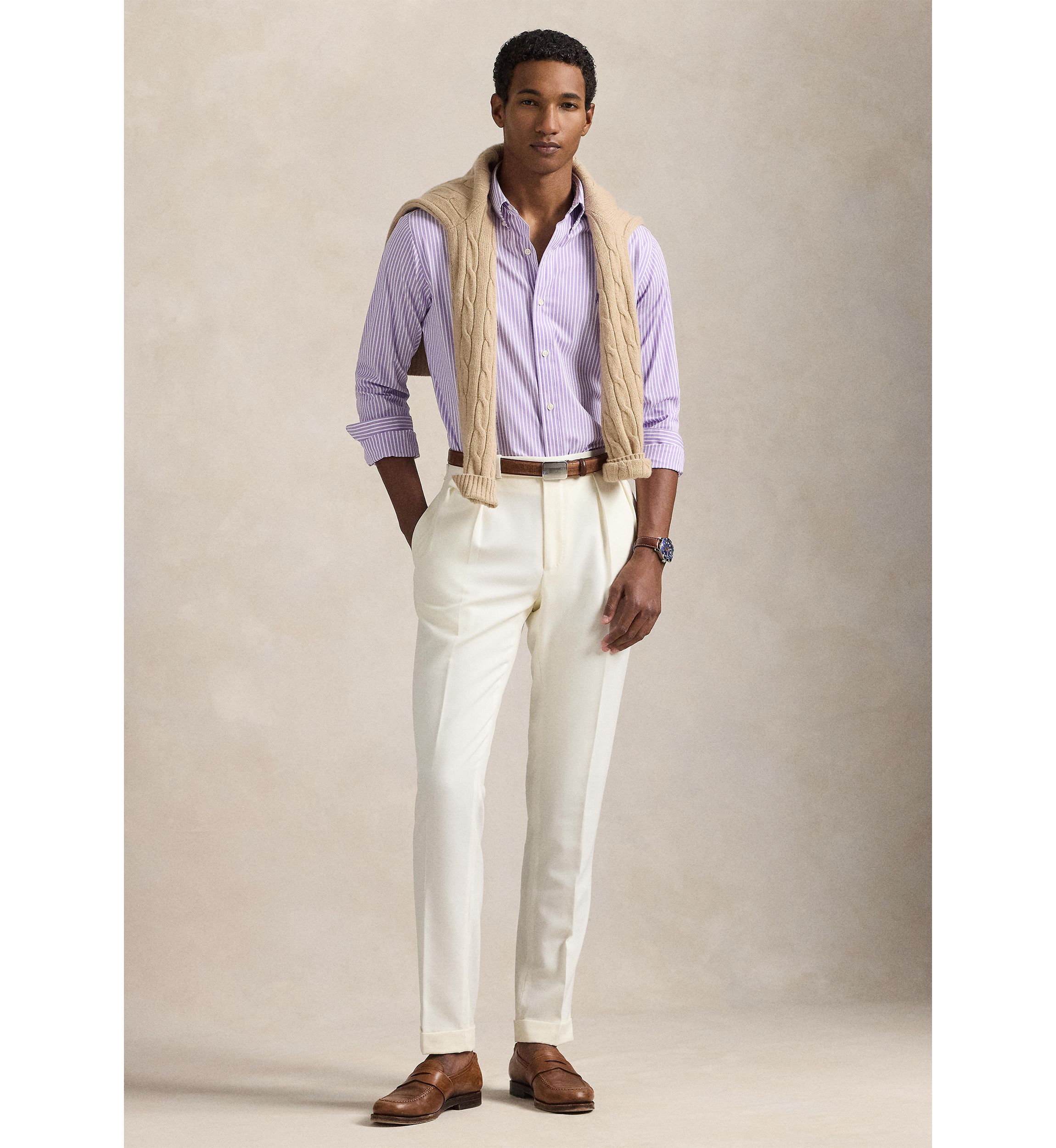 Classic Fit Striped Stretch Poplin Shirt