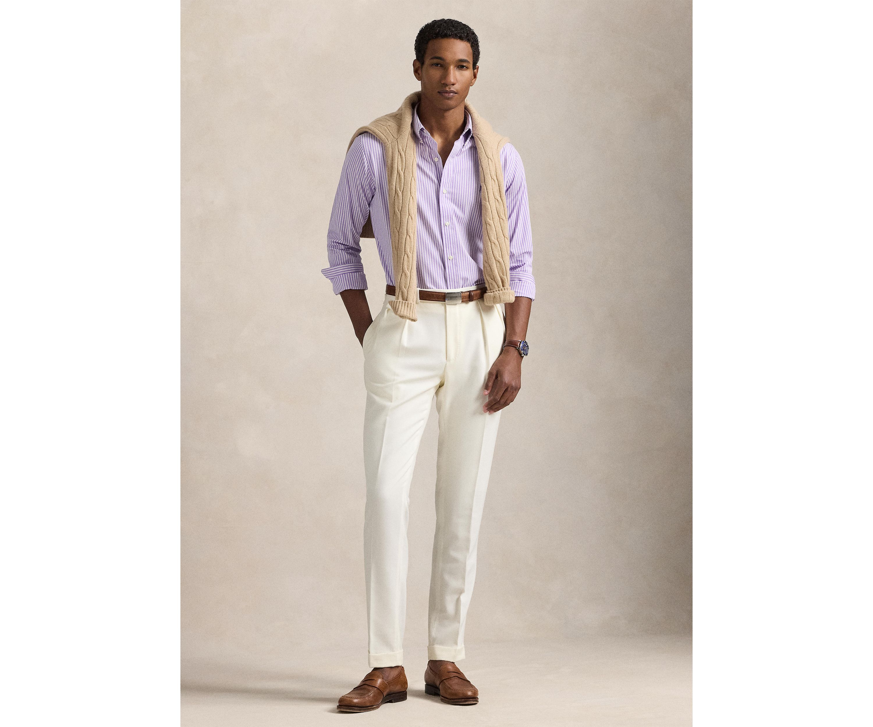 Classic Fit Striped Stretch Poplin Shirt