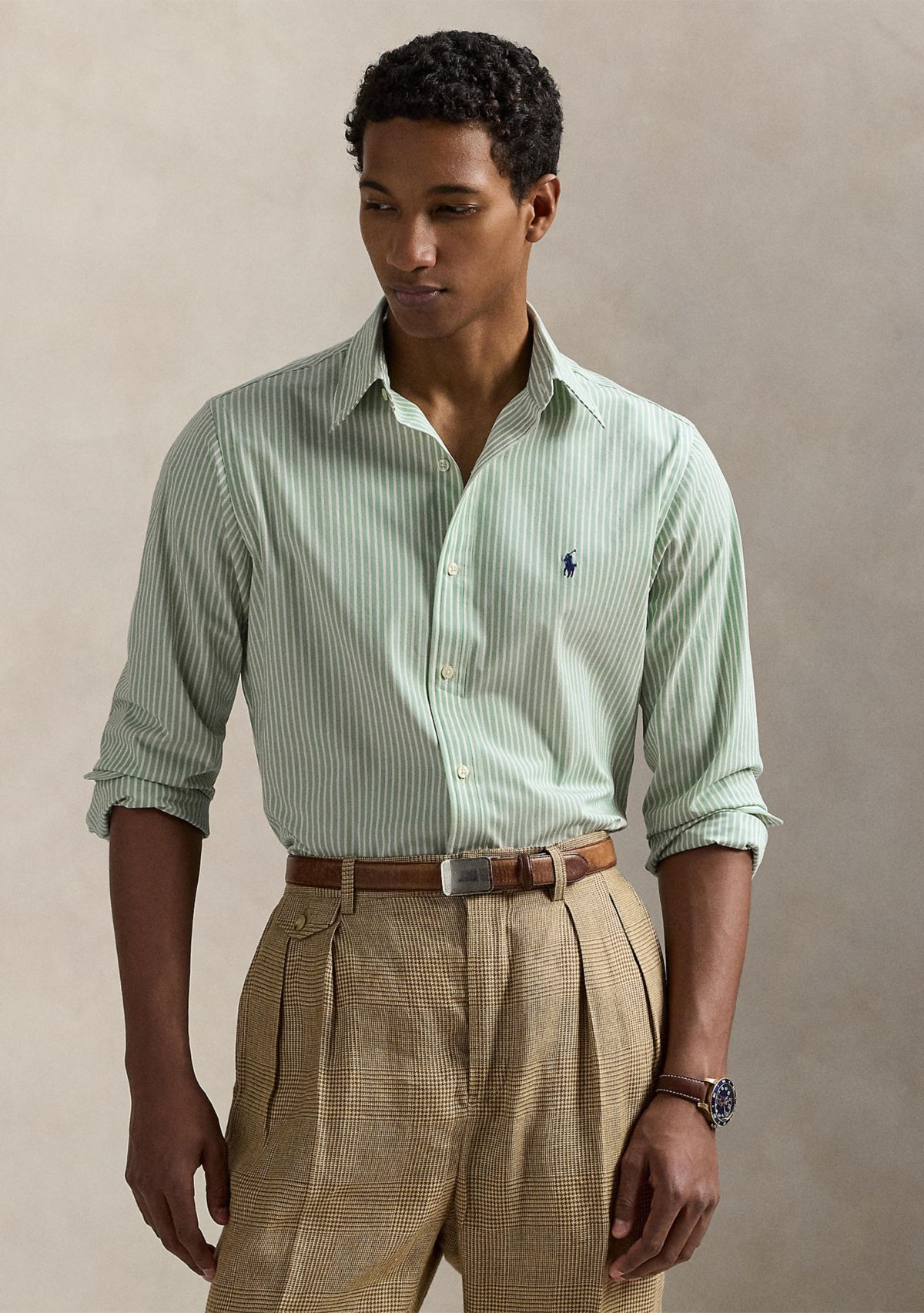 Classic Fit Striped Stretch Poplin Shirt