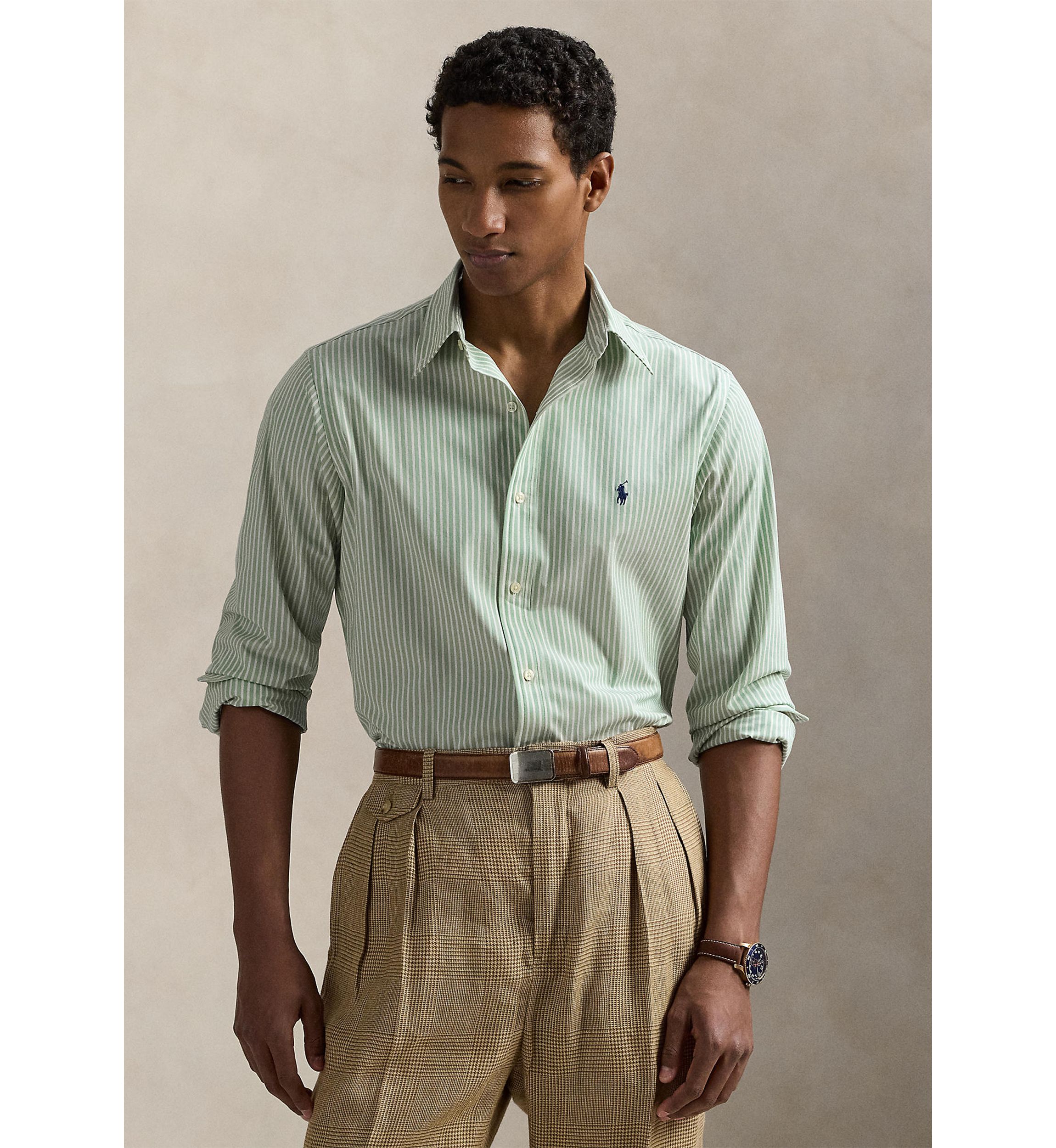 Classic Fit Striped Stretch Poplin Shirt