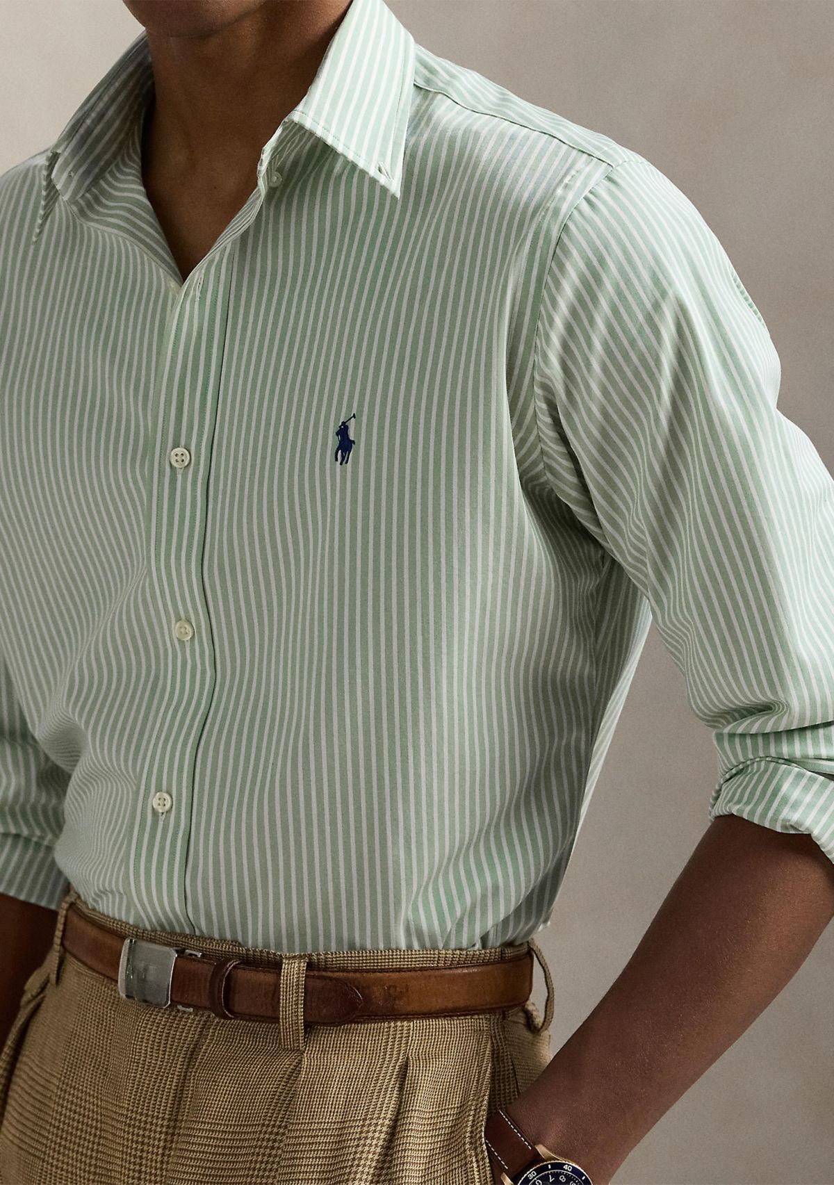 Classic Fit Striped Stretch Poplin Shirt