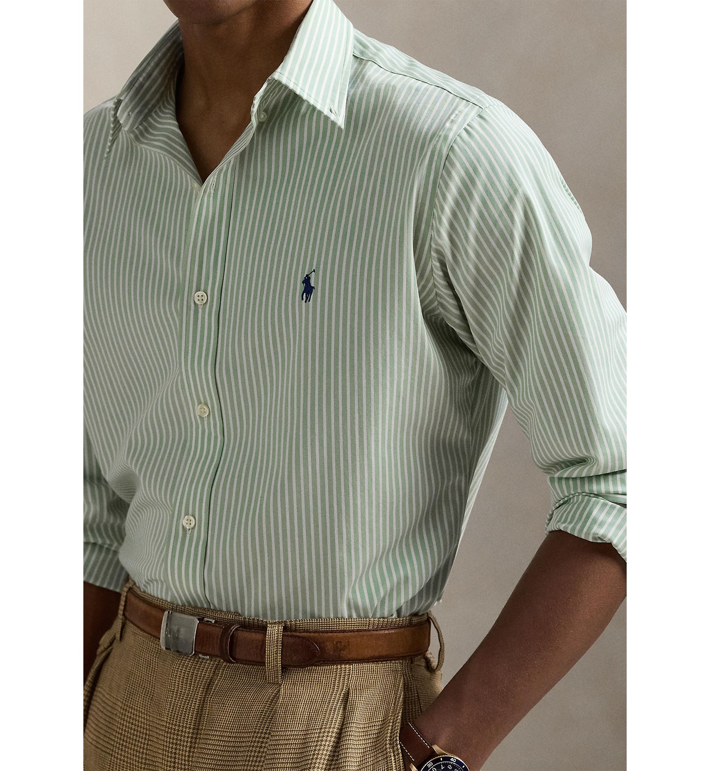 Classic Fit Striped Stretch Poplin Shirt