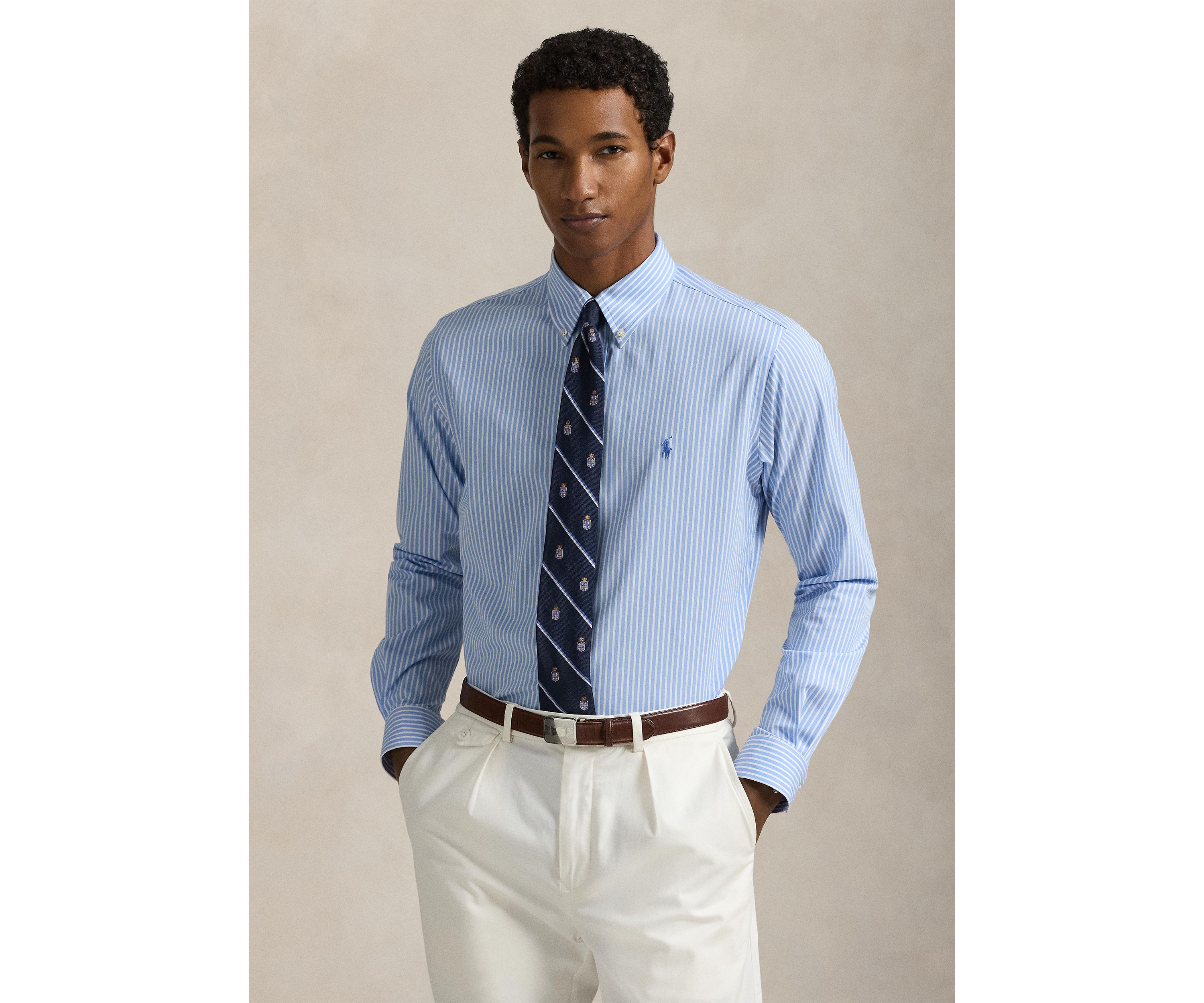 Slim Fit Striped Stretch Poplin Shirt