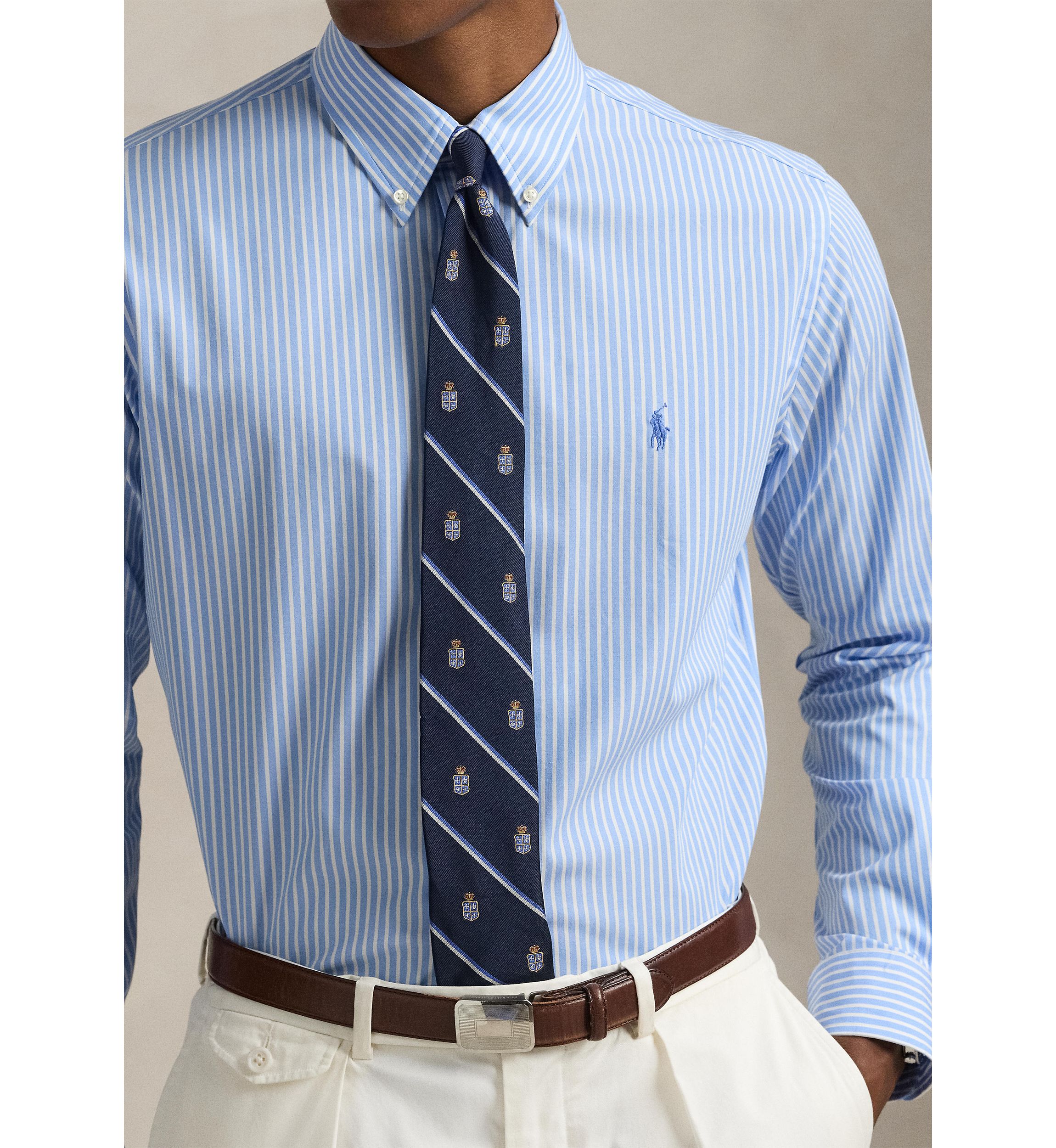 Slim Fit Striped Stretch Poplin Shirt