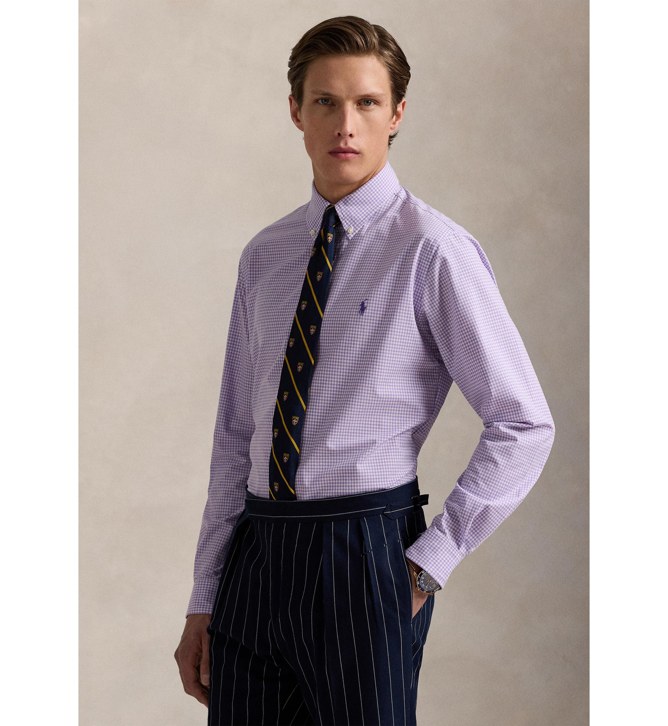 Slim Fit Gingham Stretch Poplin Shirt