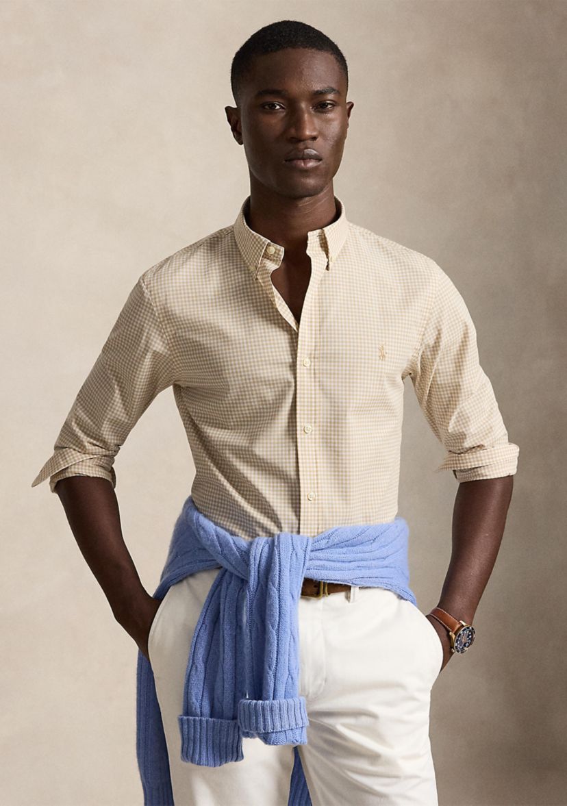 Polo Ralph Lauren Men's Slim-Fit Stretch Shirt - Coastal Beige White - Size 2XL