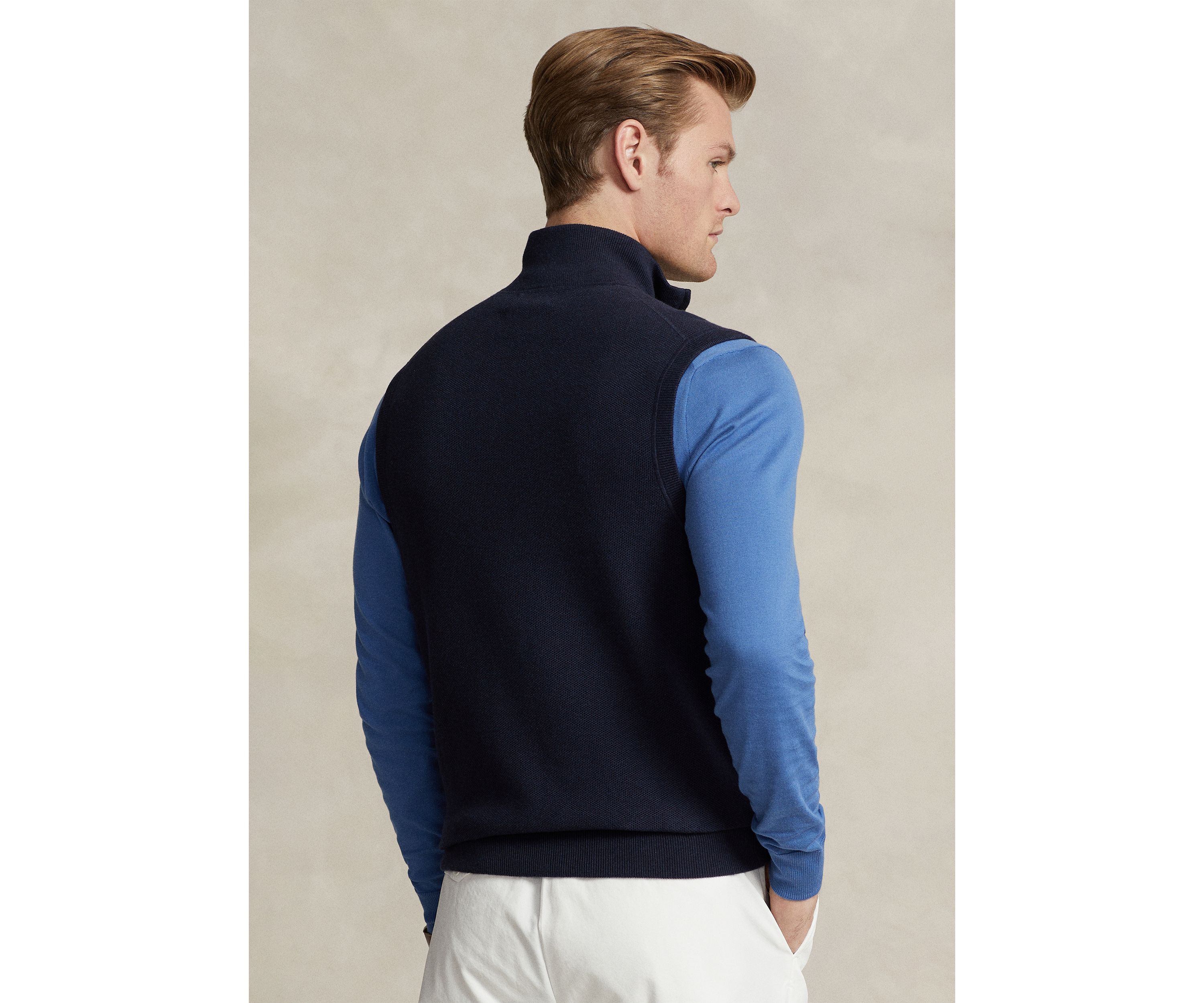Mesh-Knit Cotton Full-Zip Sweater Vest