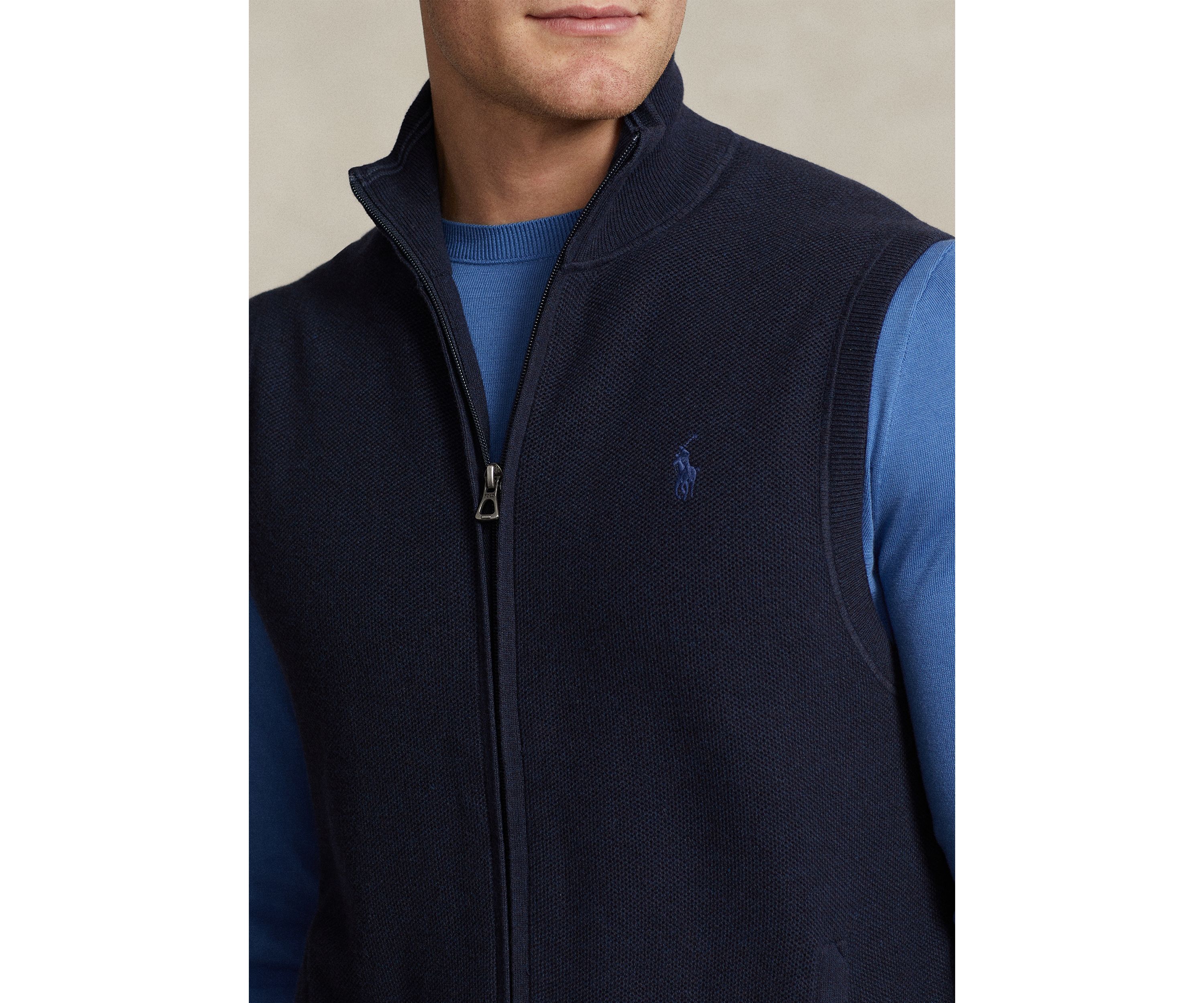Mesh-Knit Cotton Full-Zip Sweater Vest