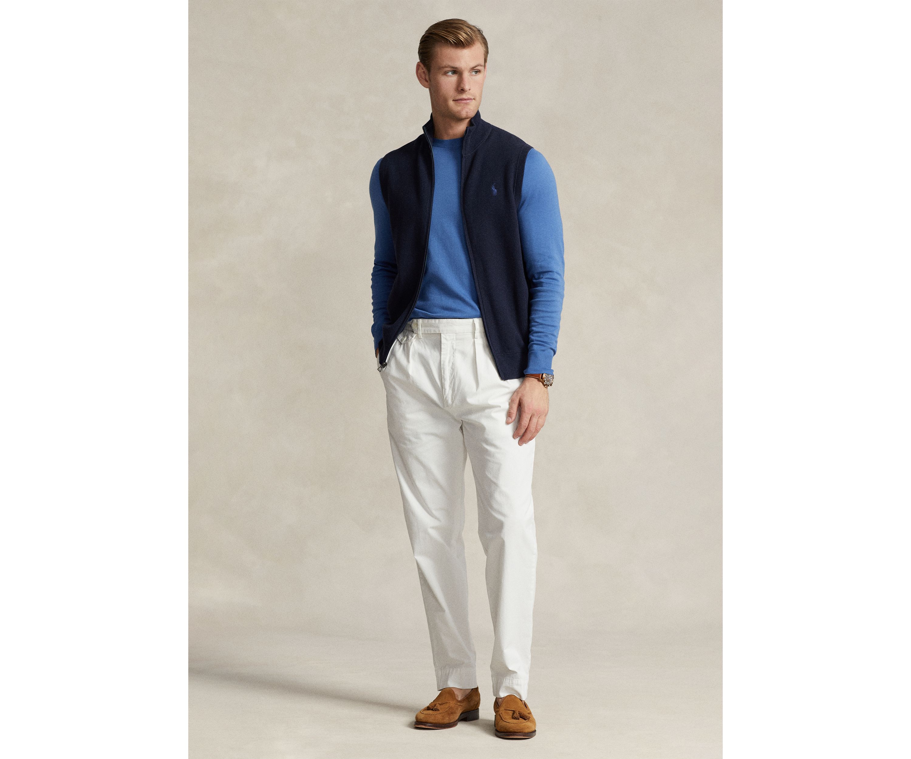 Mesh-Knit Cotton Full-Zip Sweater Vest