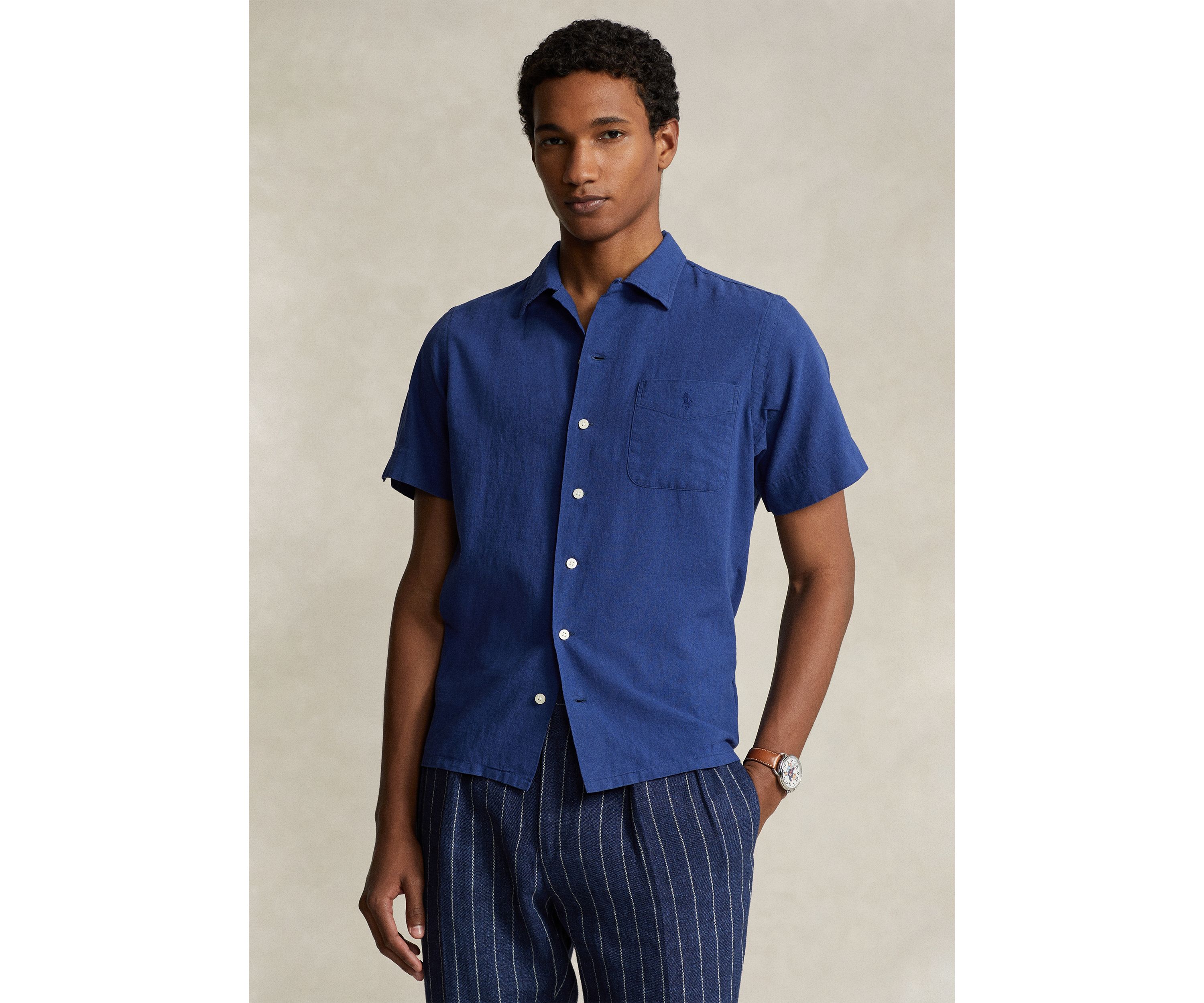 Classic Fit Linen Cotton Camp Shirt