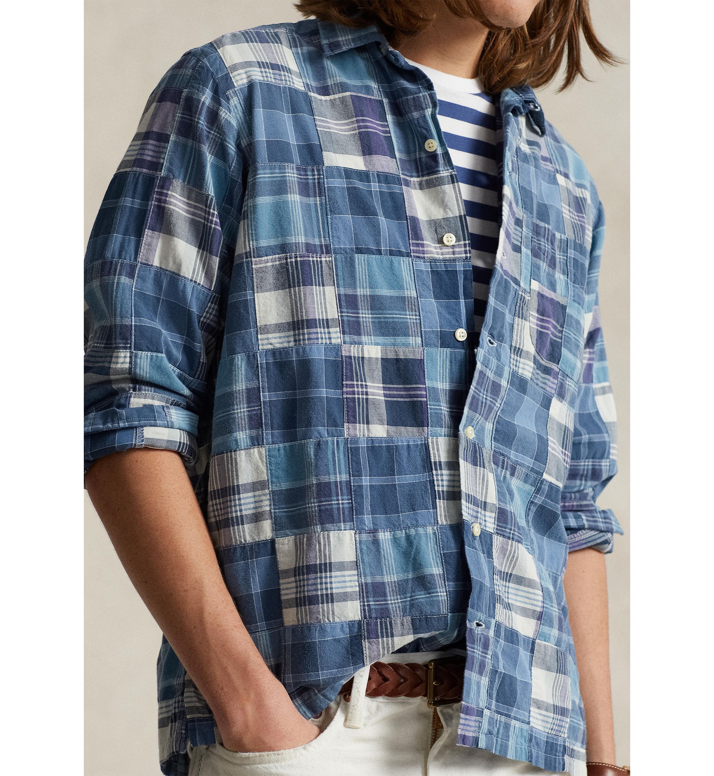 Classic Fit Patchwork Madras Camp Shirt