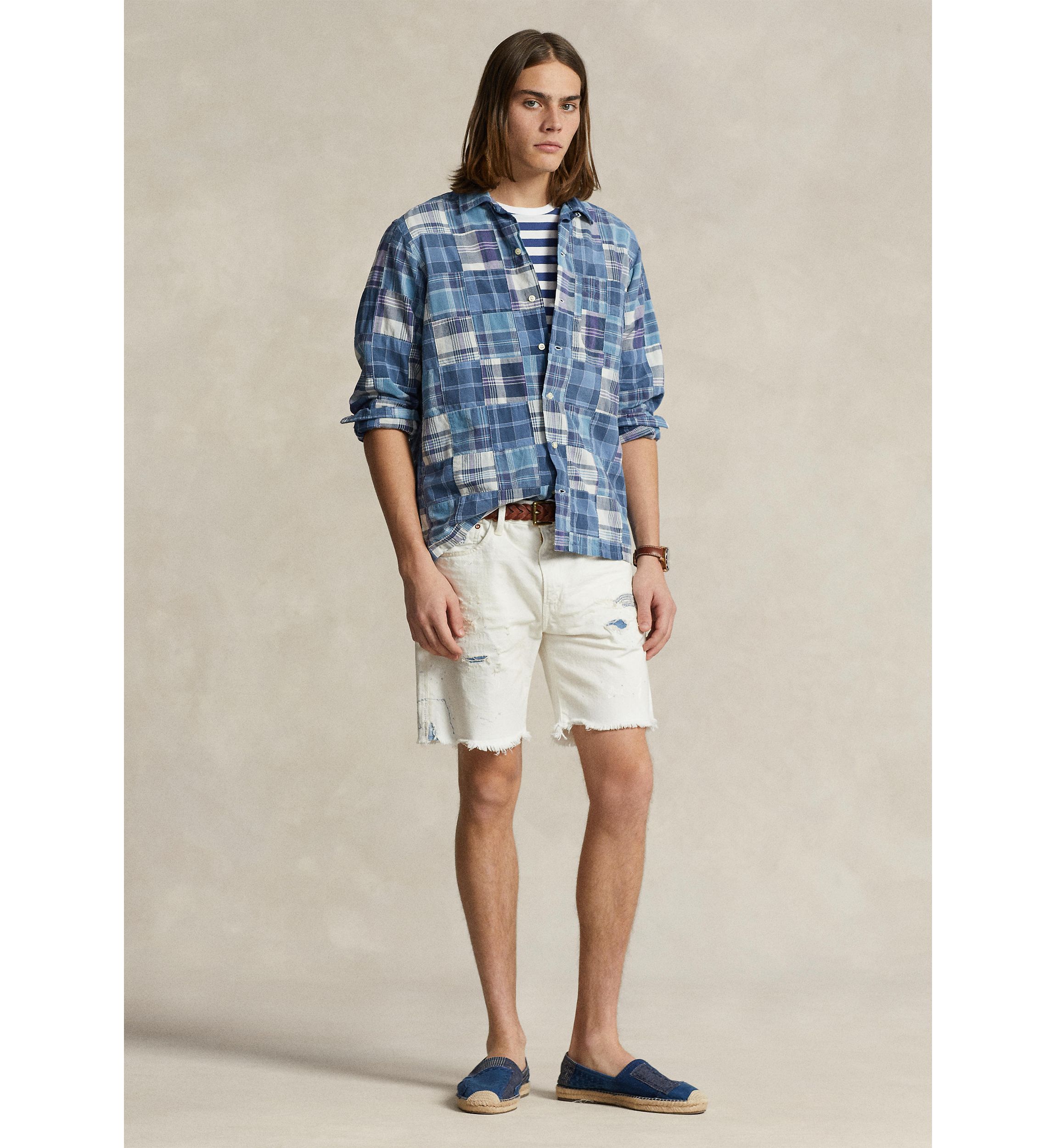 Classic Fit Patchwork Madras Camp Shirt