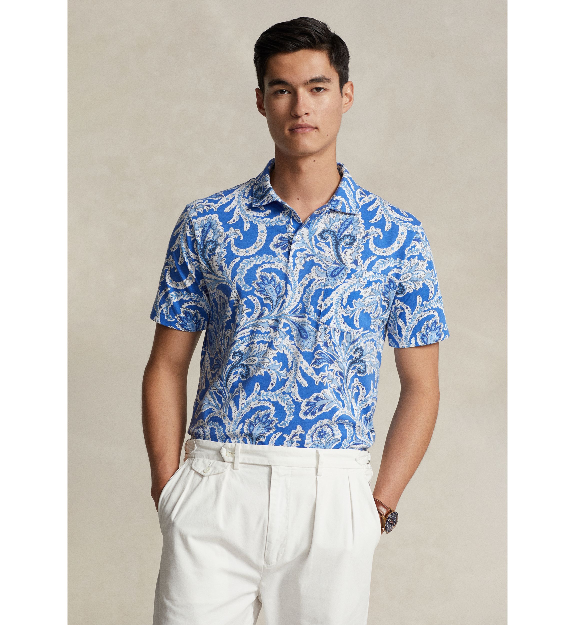 Standard Fit Paisley Jersey Polo Shirt