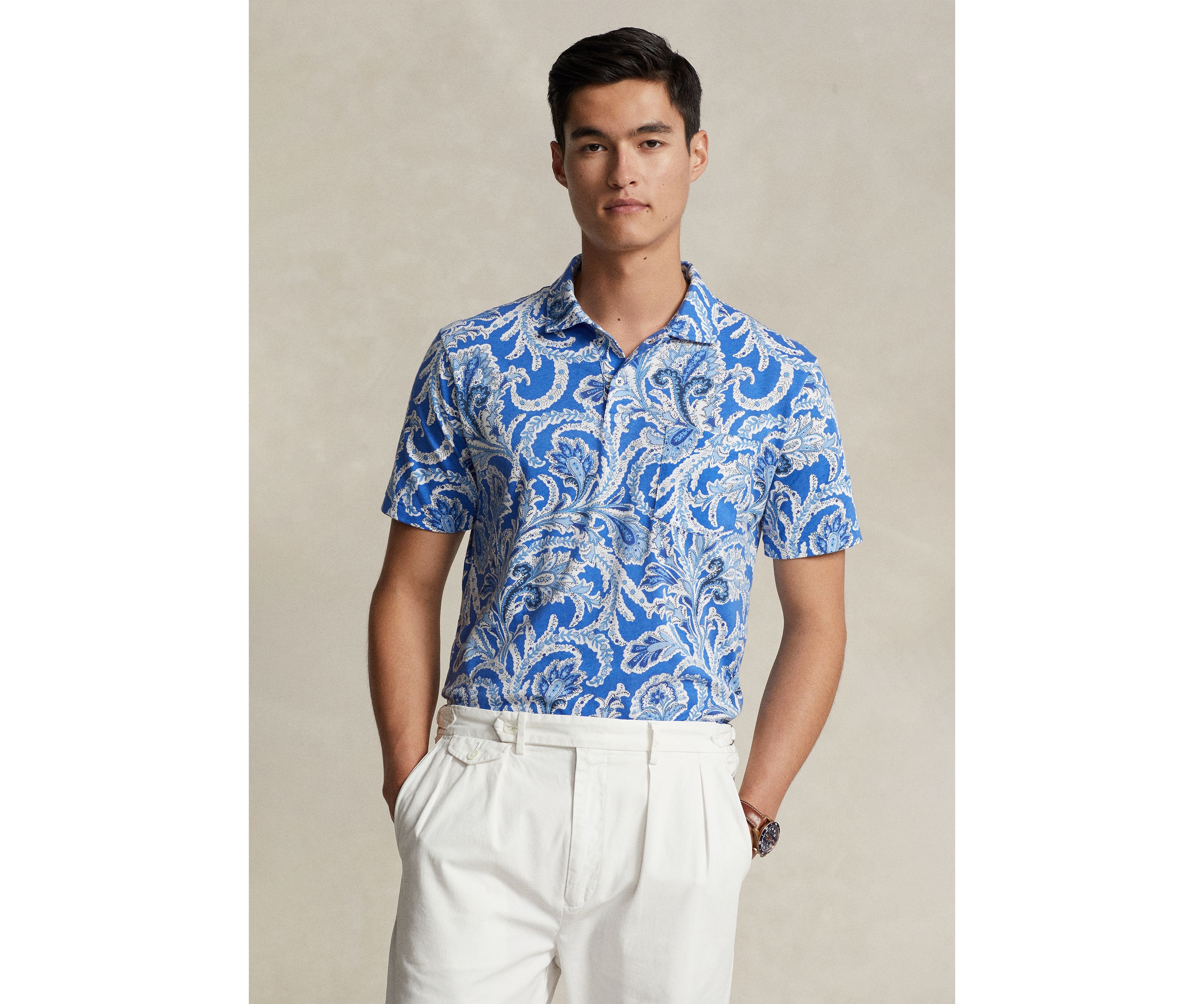 Standard Fit Paisley Jersey Polo Shirt