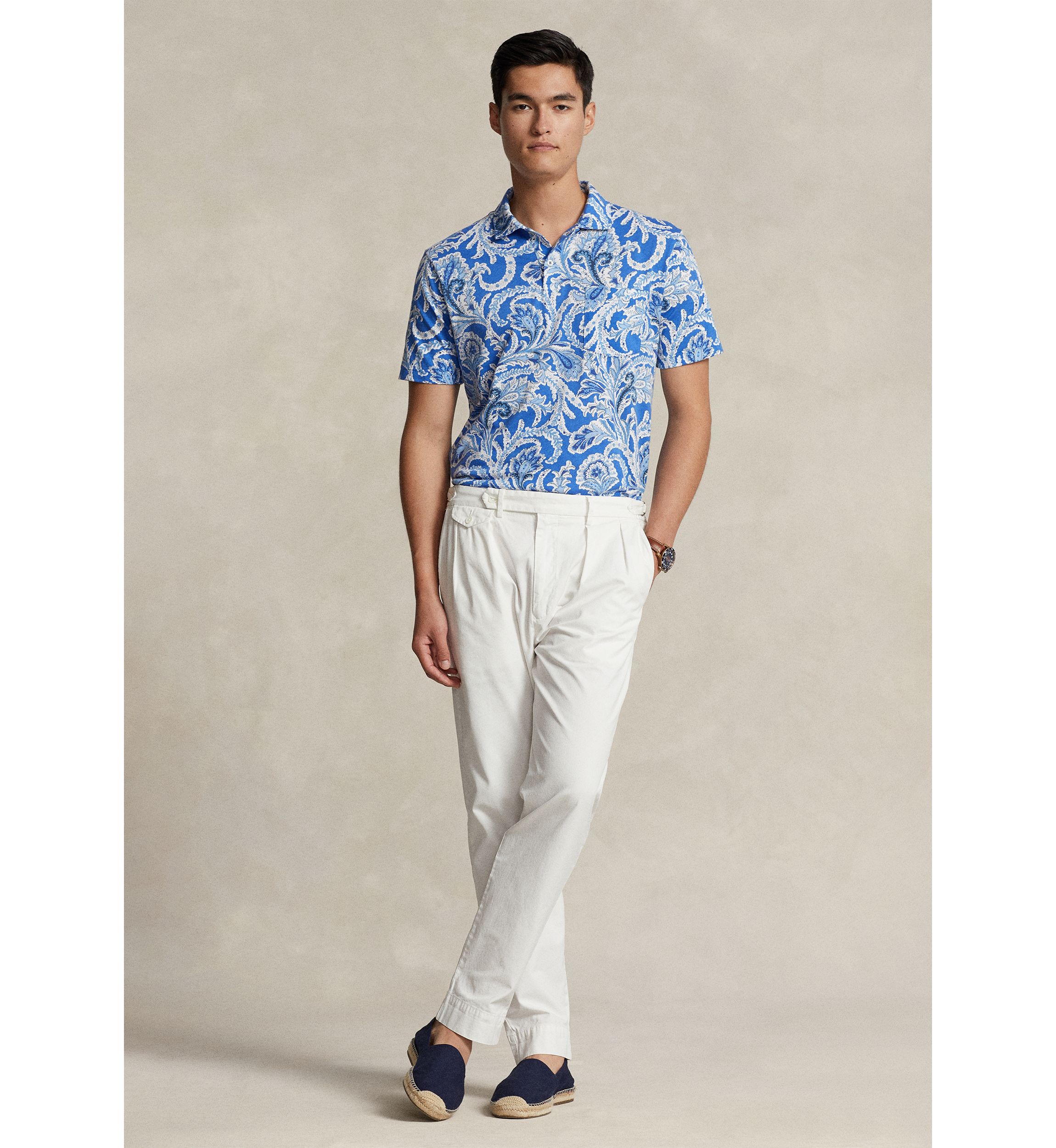 Standard Fit Paisley Jersey Polo Shirt