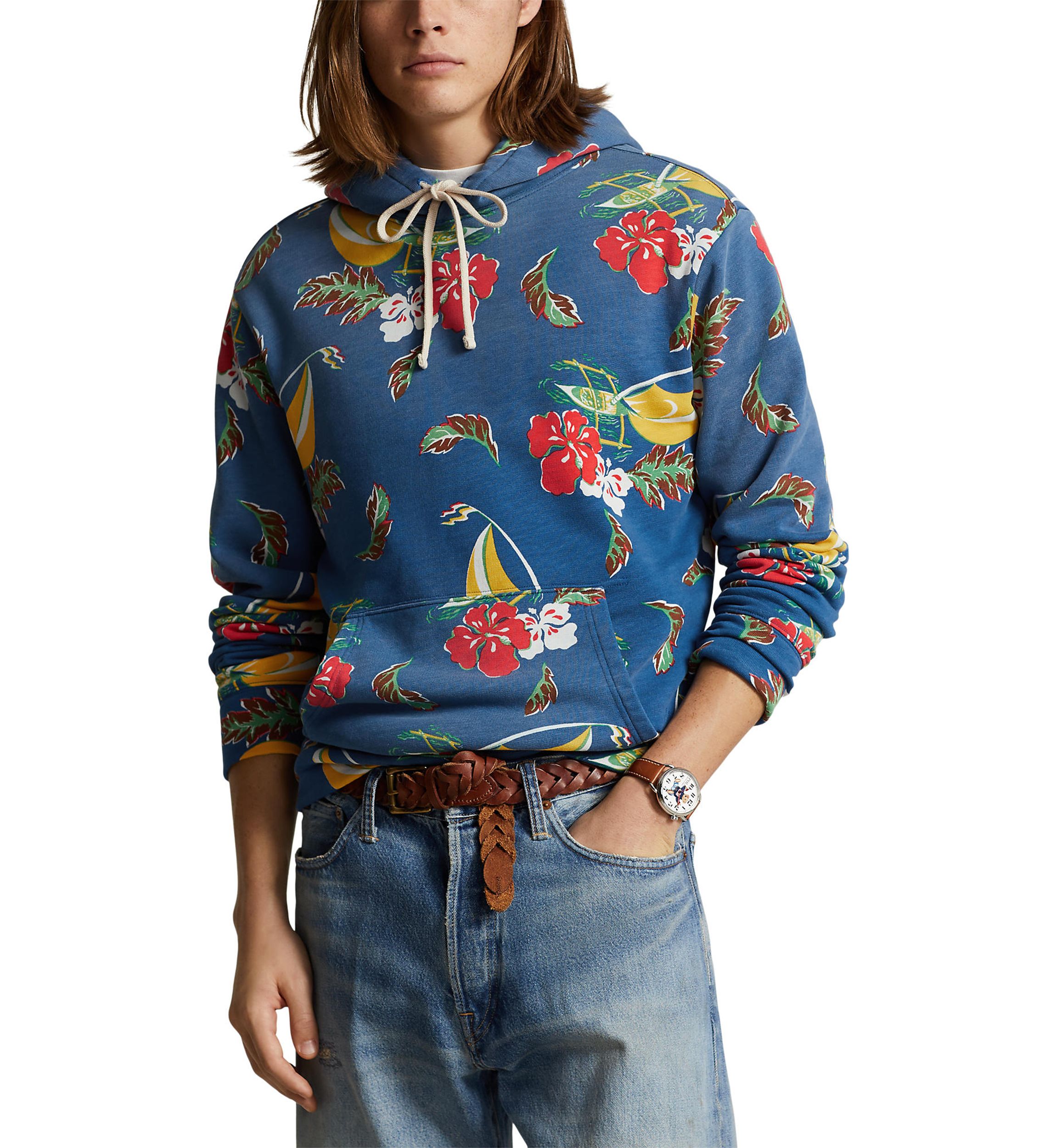 Sailboat-Floral Fleece Hoodie