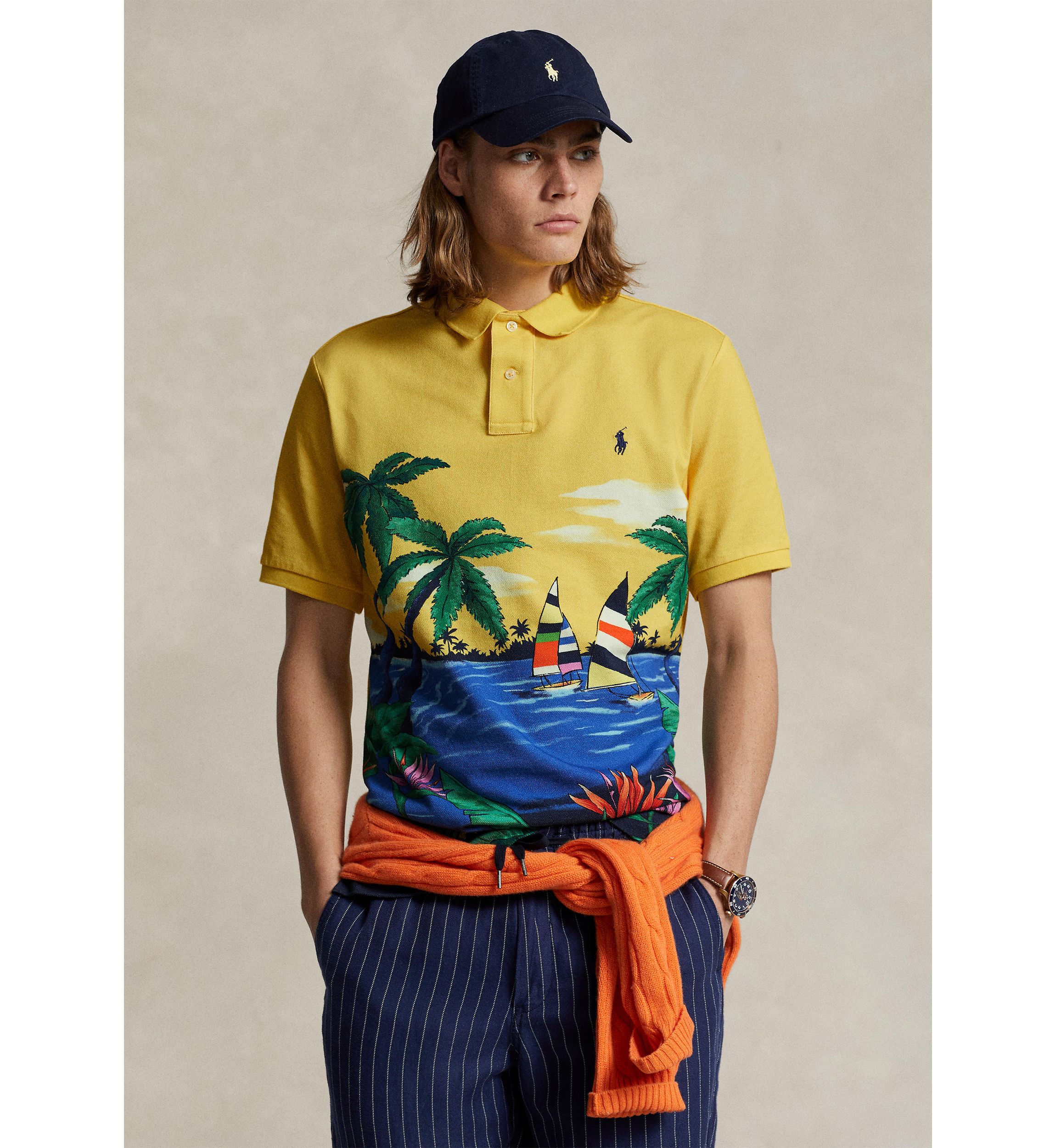 Printed Short Sleeve Mesh Polo Shirt