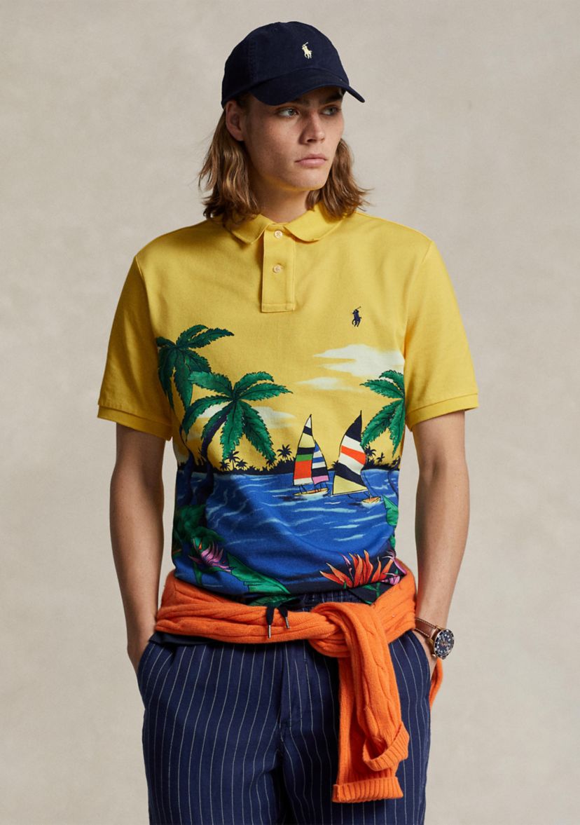 Printed Short Sleeve Mesh Polo Shirt