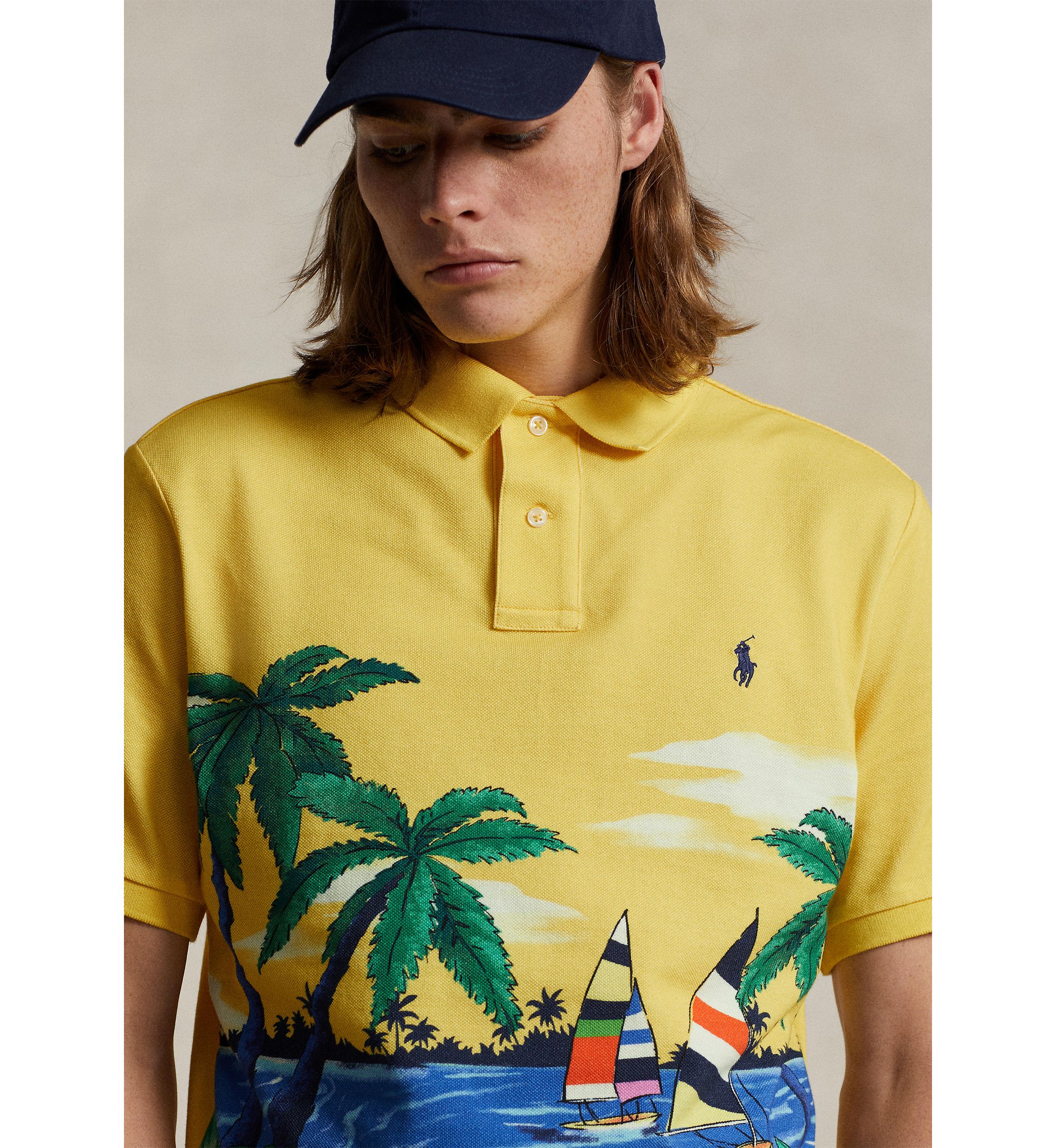 Printed Short Sleeve Mesh Polo Shirt
