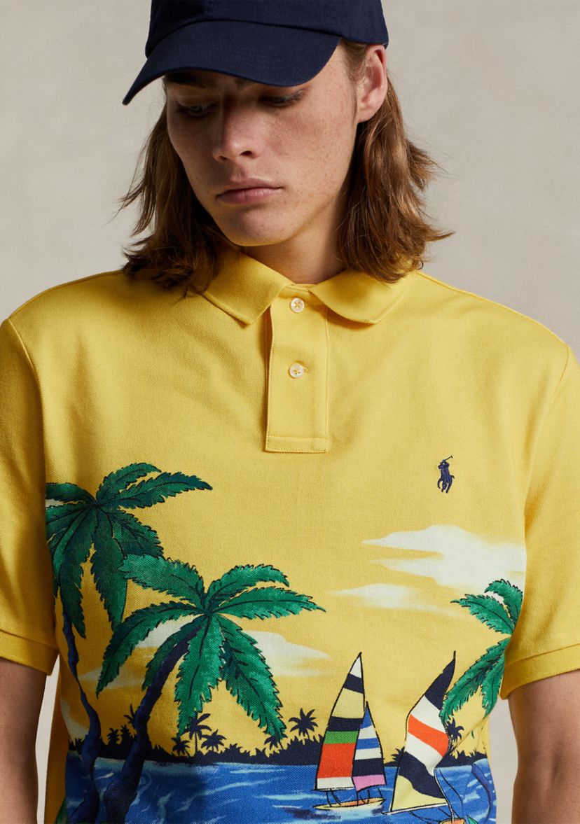 Printed Short Sleeve Mesh Polo Shirt