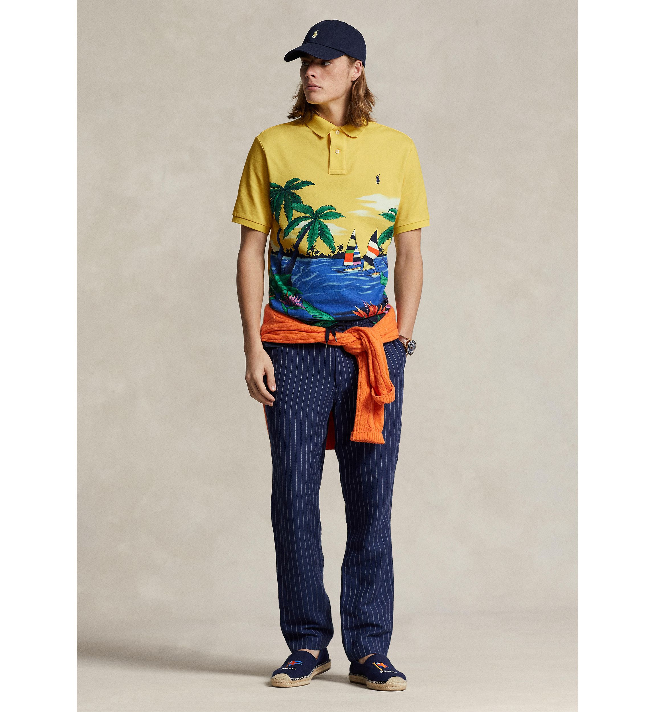 Printed Short Sleeve Mesh Polo Shirt