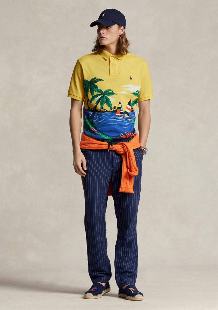 Printed Short Sleeve Mesh Polo Shirt