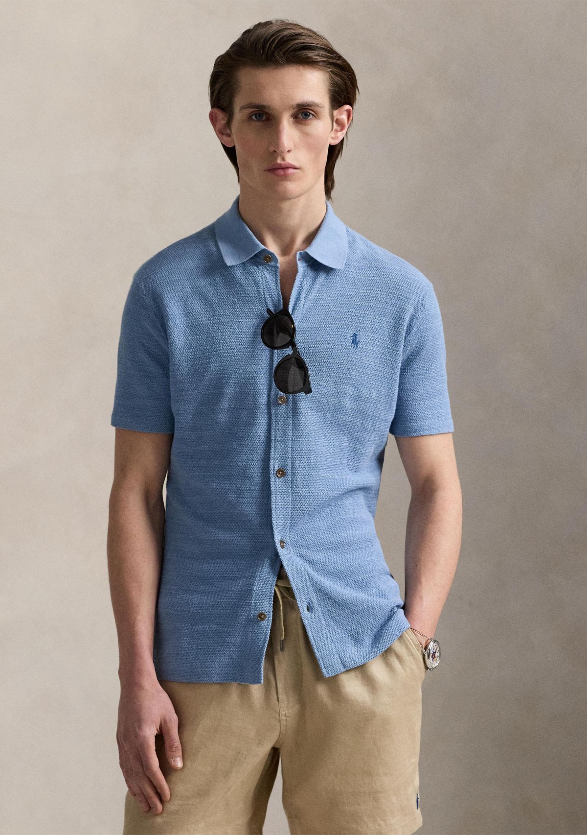 Textured Cotton-Linen Shirt Sweater