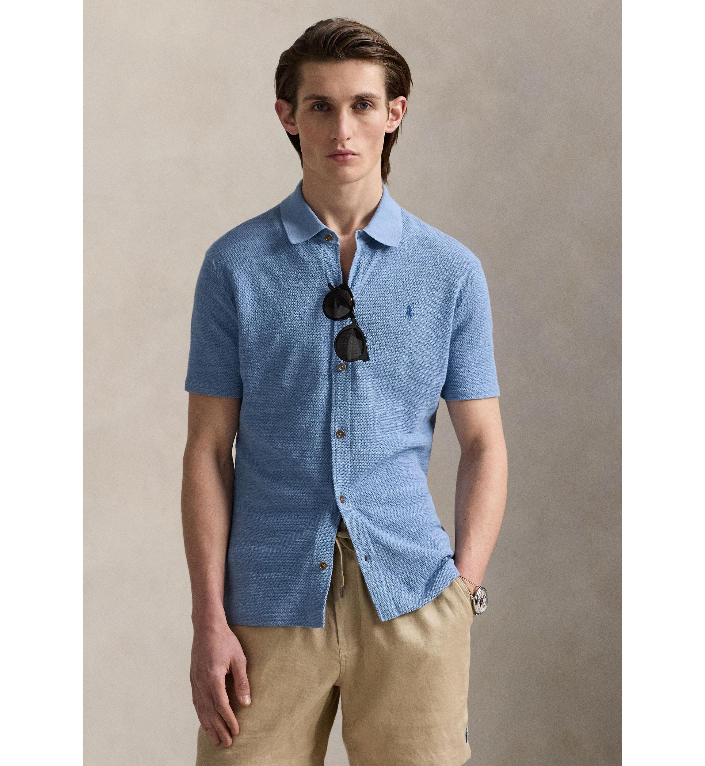 Textured Cotton-Linen Shirt Sweater