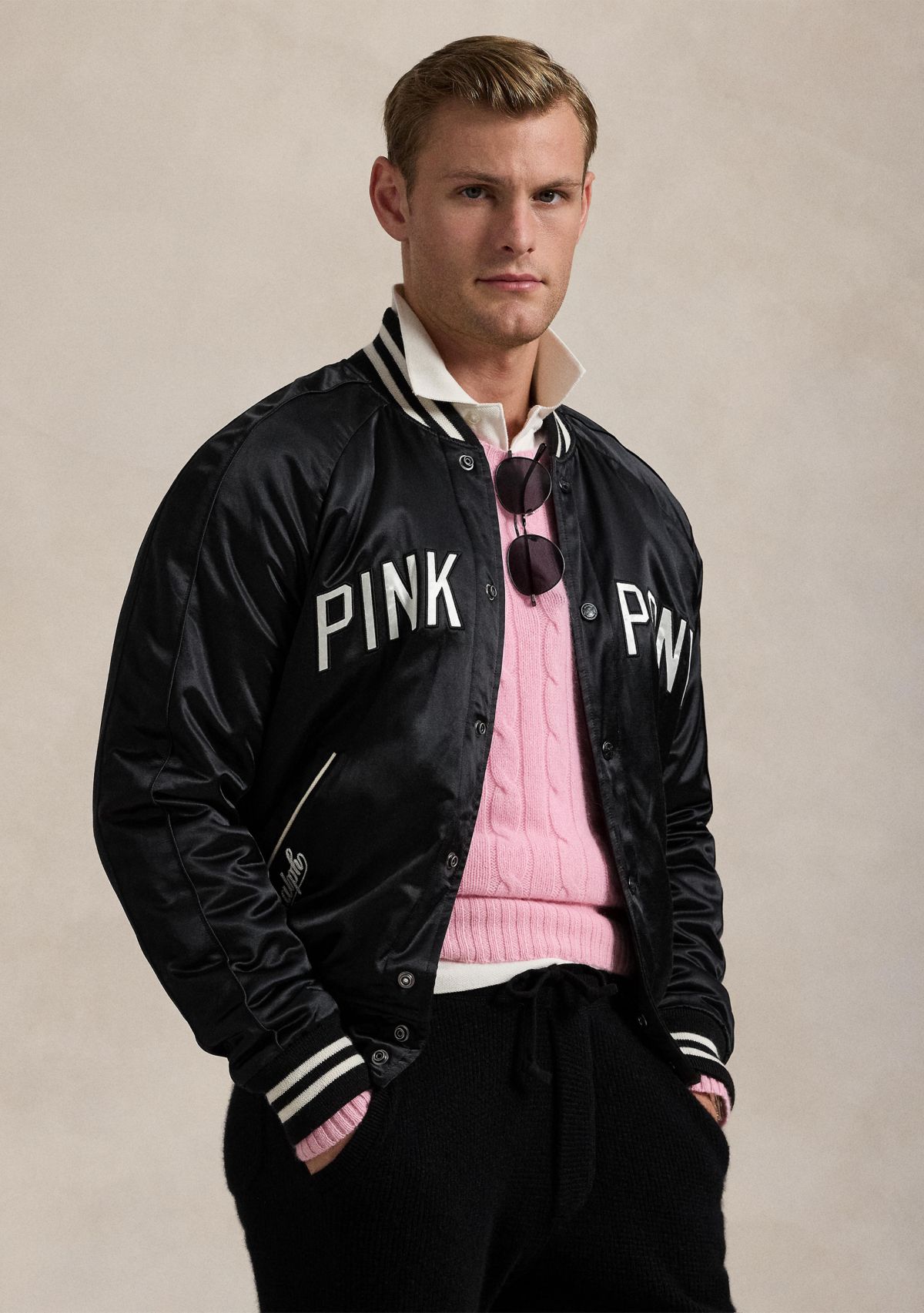 Pink Pony Satin Baseball Jacket