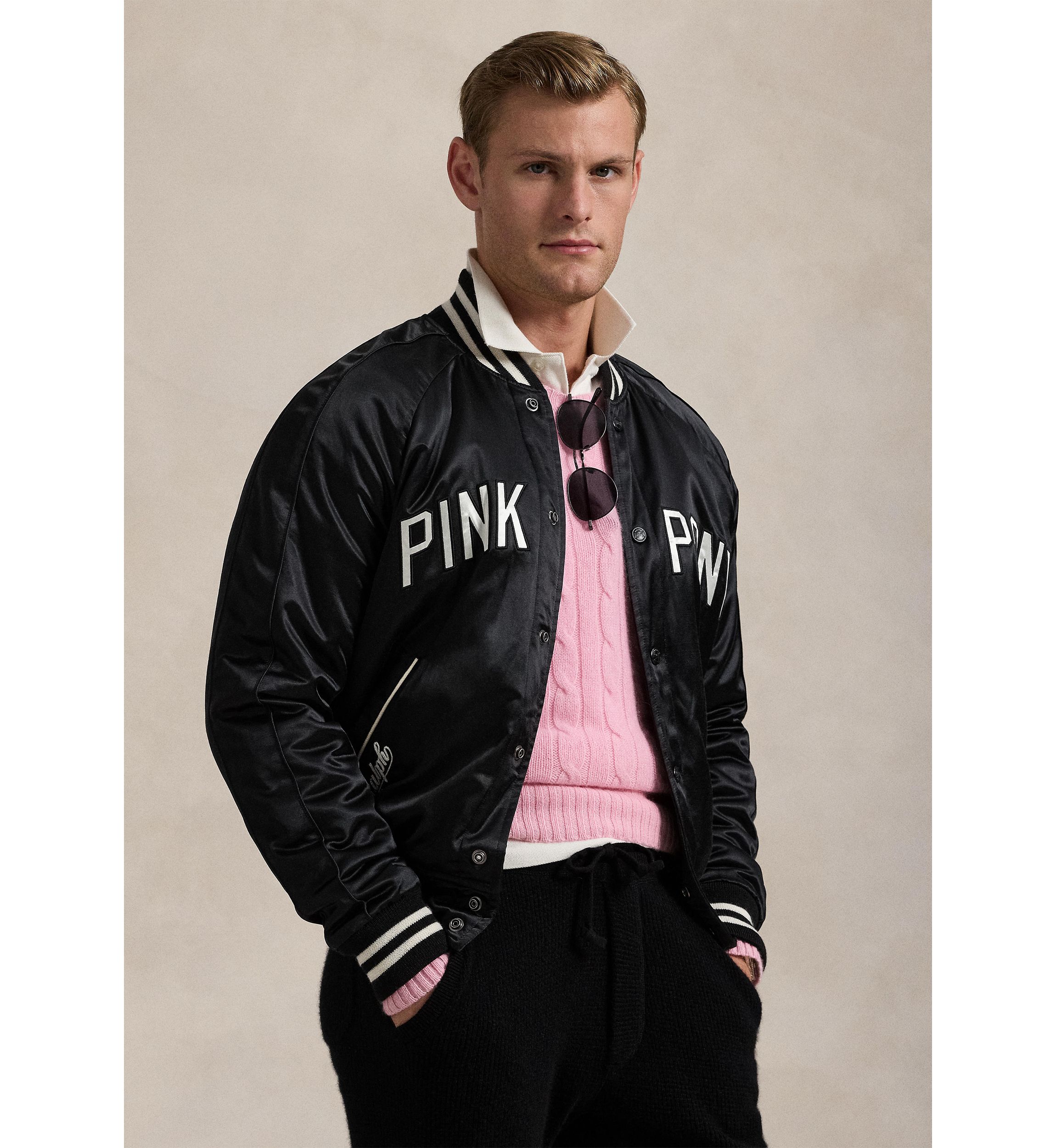 Pink Pony Satin Baseball Jacket