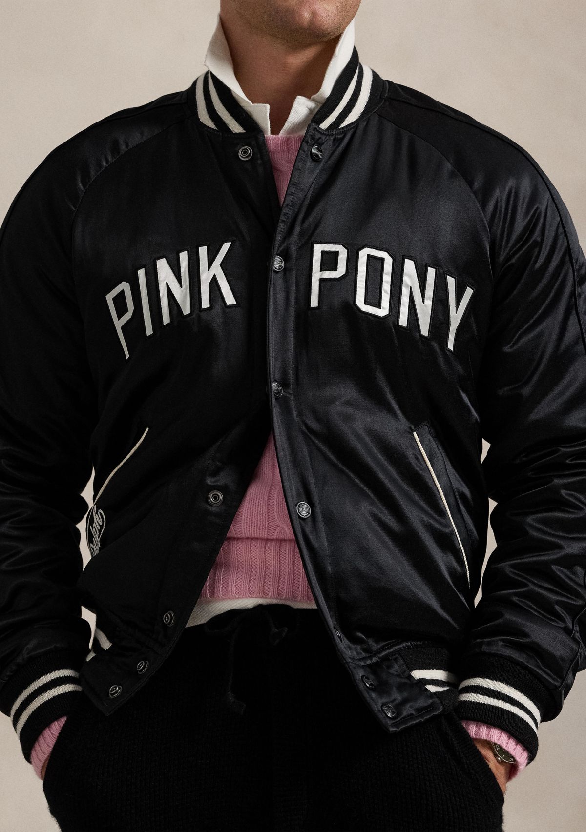 Pink Pony Satin Baseball Jacket